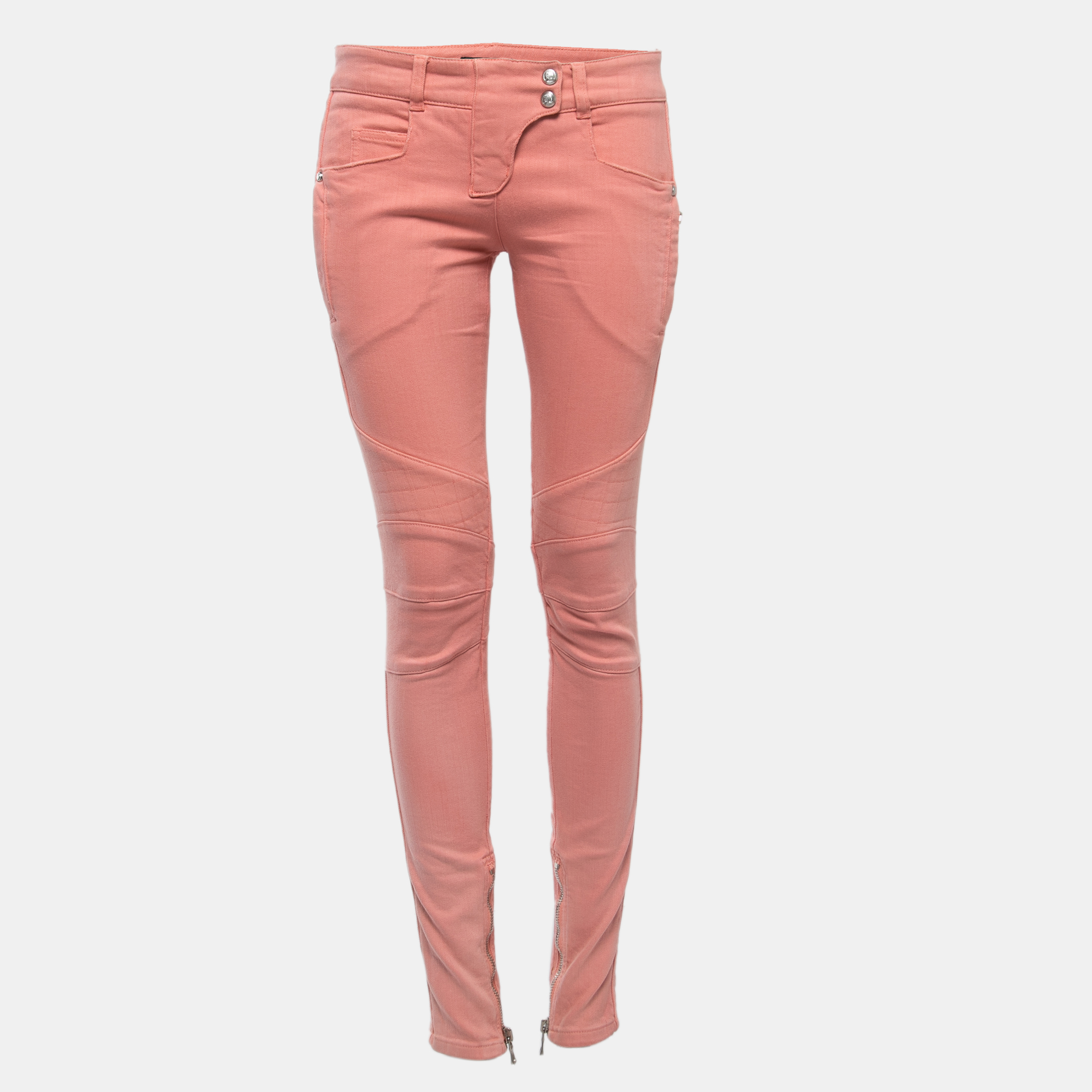 Balmain pink denim buttoned skinny jeans m waist 30"