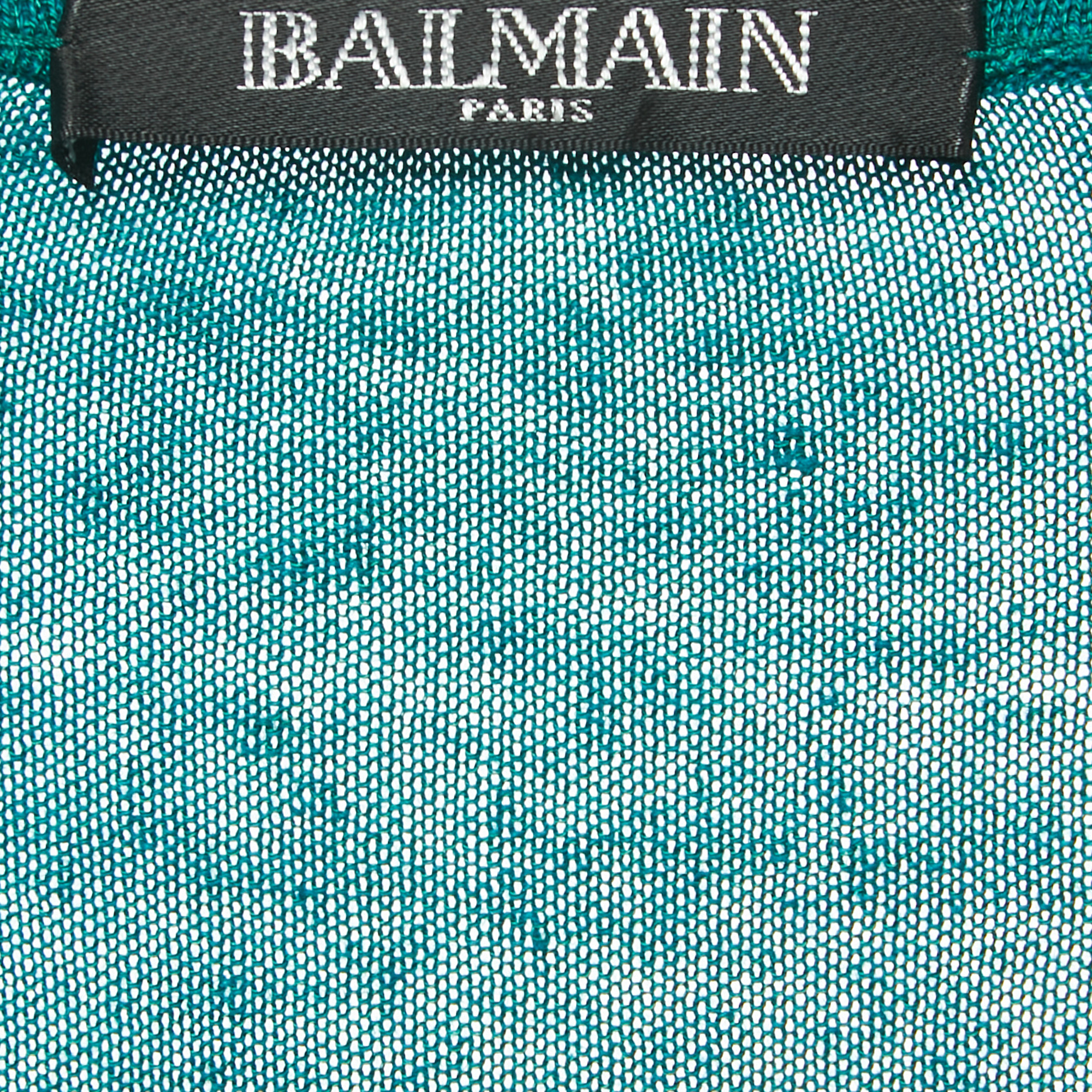 Balmain Green Knit Gold Button Detailed Long Sleeve T-Shirt M