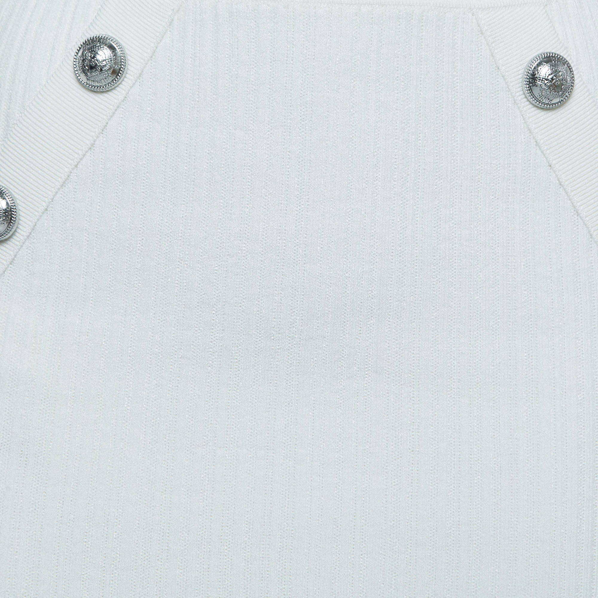 Balmain White Rib-Knit Button Embellished Skirt S