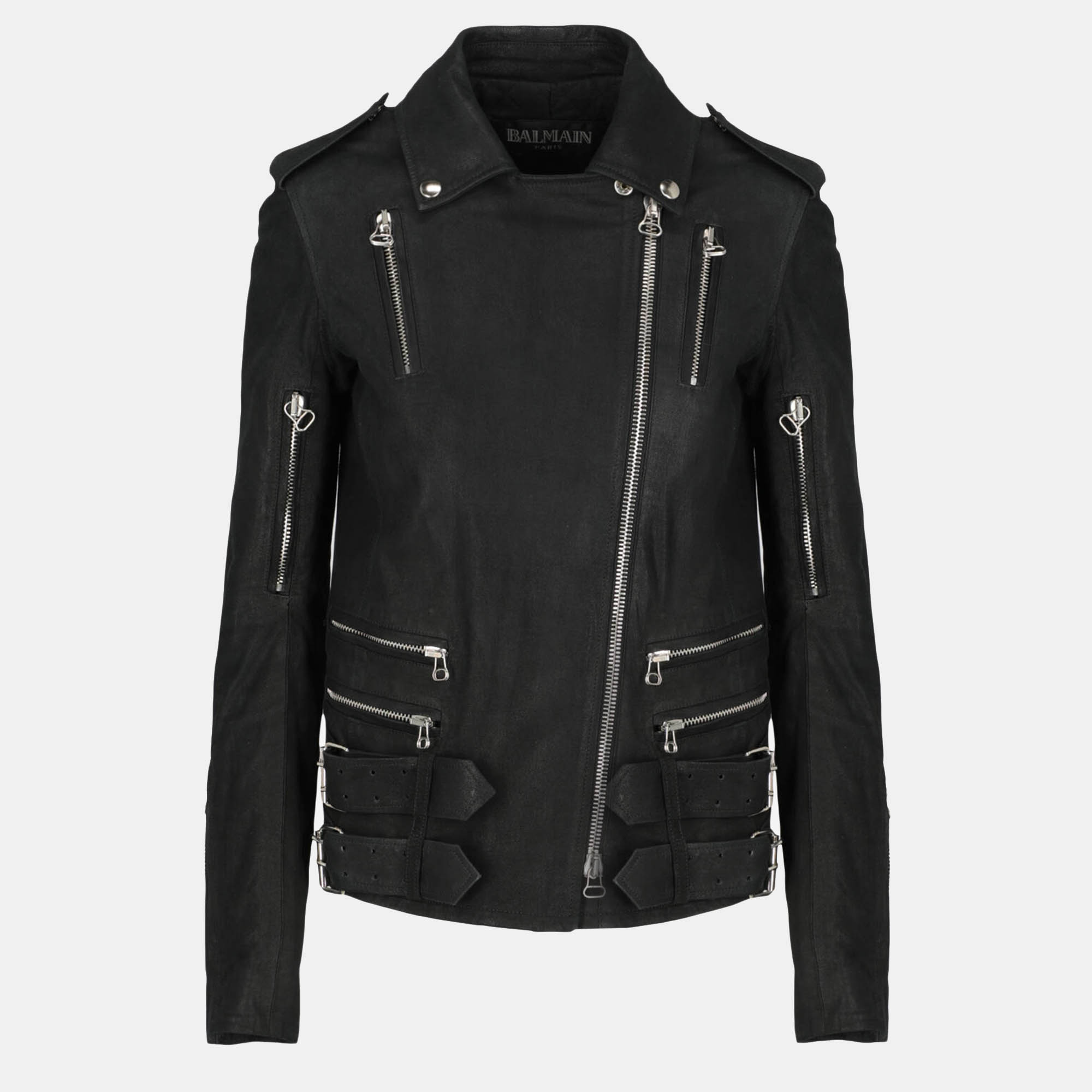 Balmain  Women's Leather Biker Jacket - Black - M