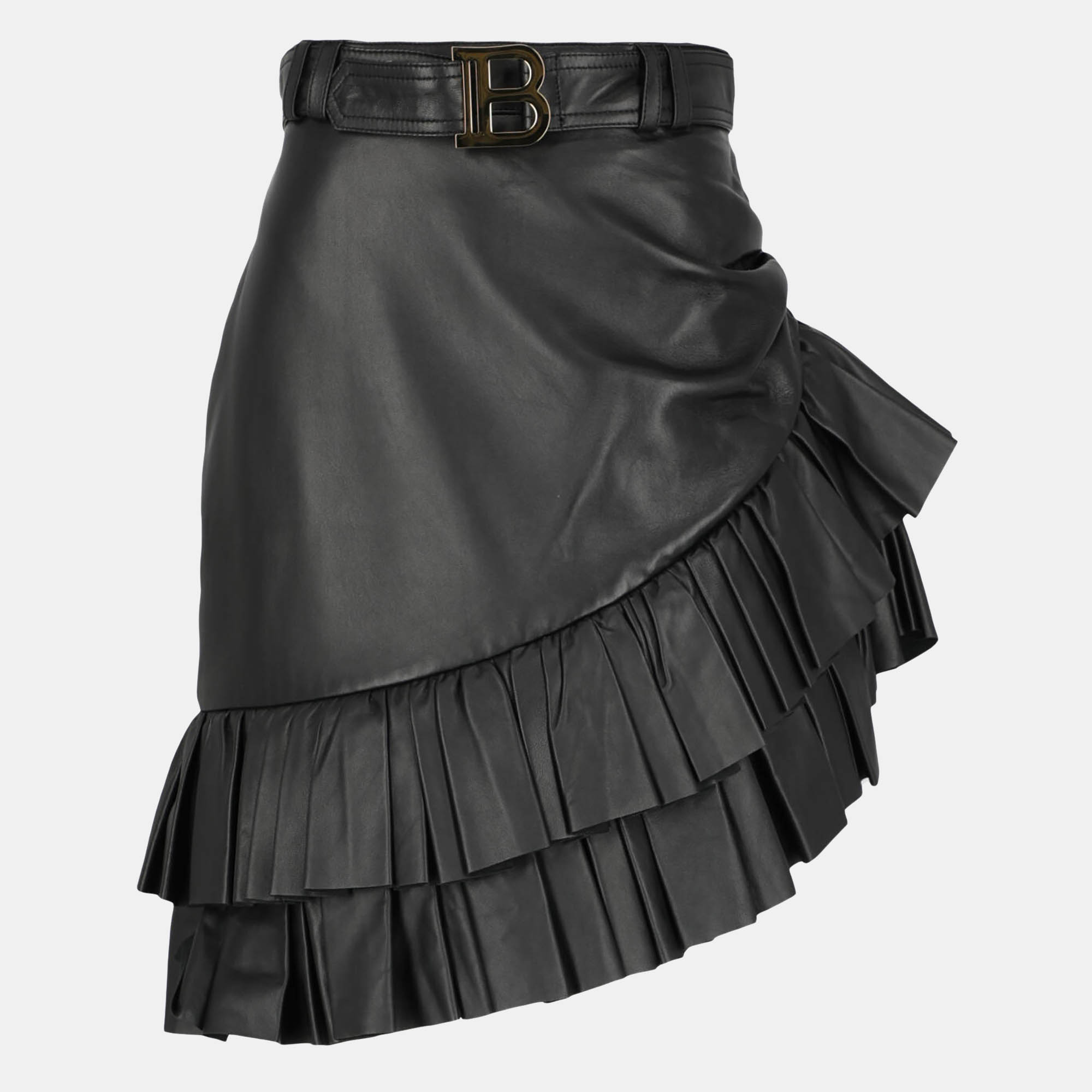 Balmain  Women's Leather Midi Skirt - Black - M