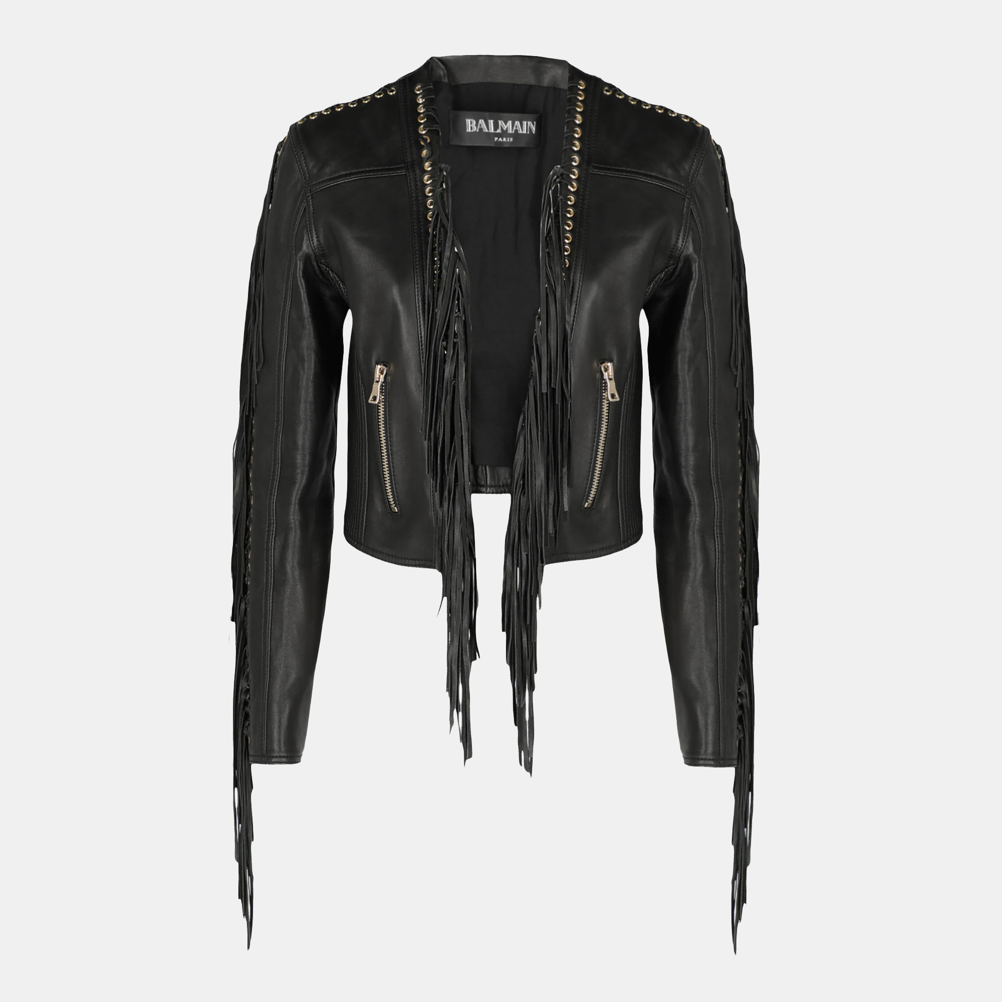 Balmain  Women's Leather Biker Jacket - Black - M