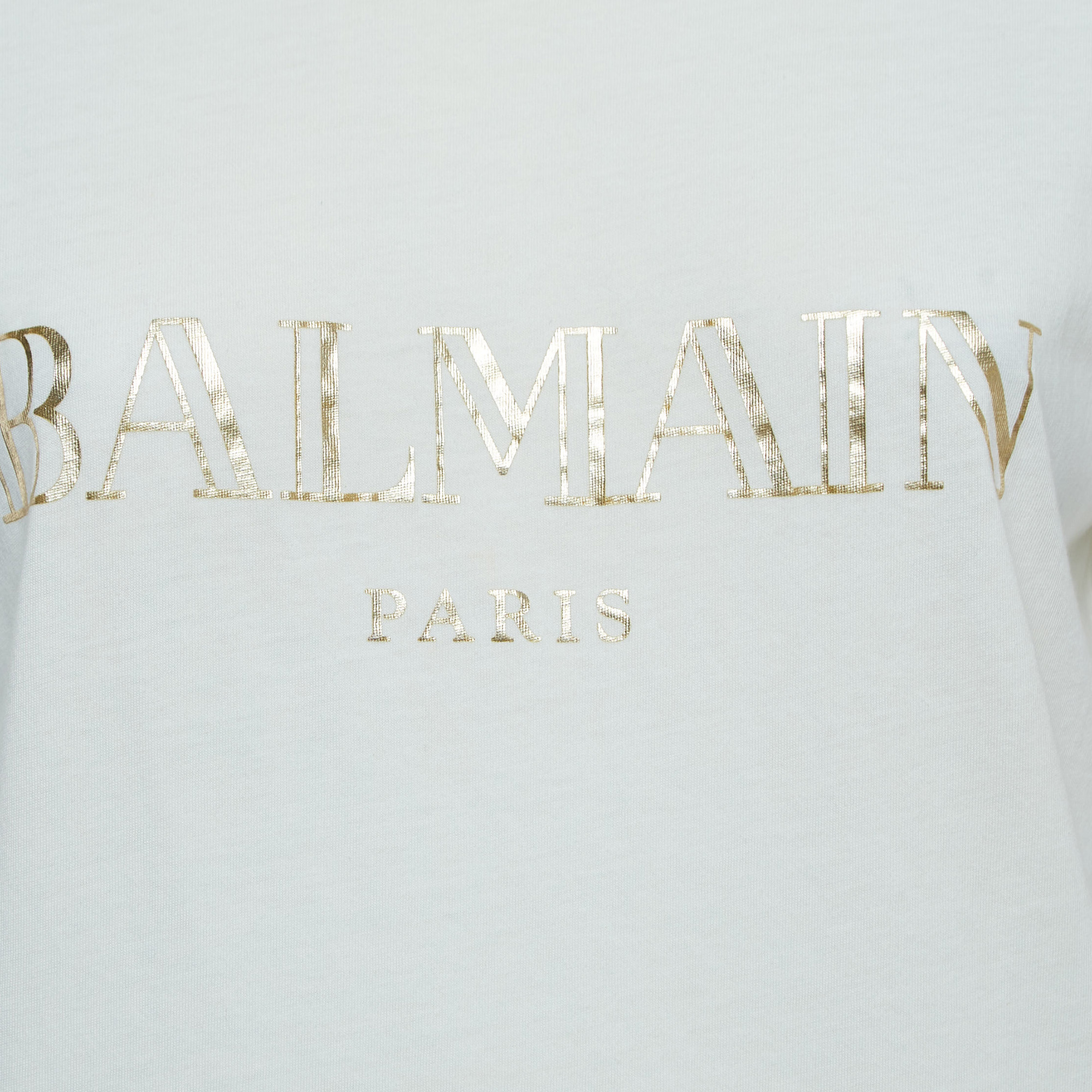 Balmain White Logo Print Distressed Cotton Button Detailed Tank Top M