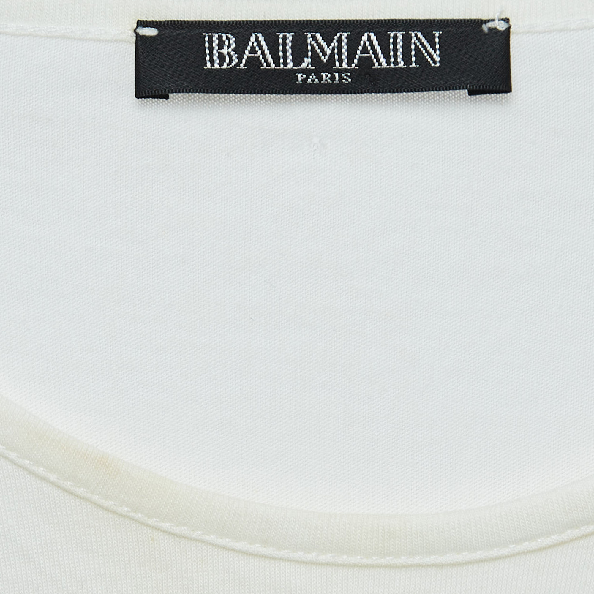 Balmain White Logo Print Distressed Cotton Button Detailed Tank Top M