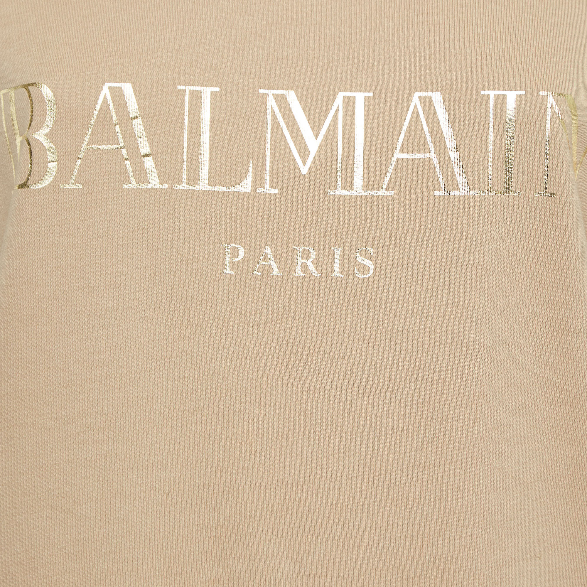 Balmain Beige Logo Print Cotton Button Detail Tank Top M