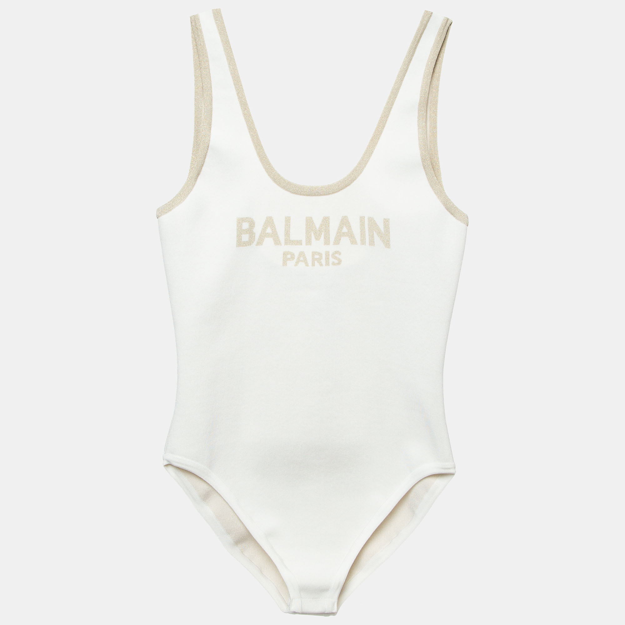 

Balmain X Net-A-Porter Cream Logo Lurex Knit Sleeveless Bodysuit