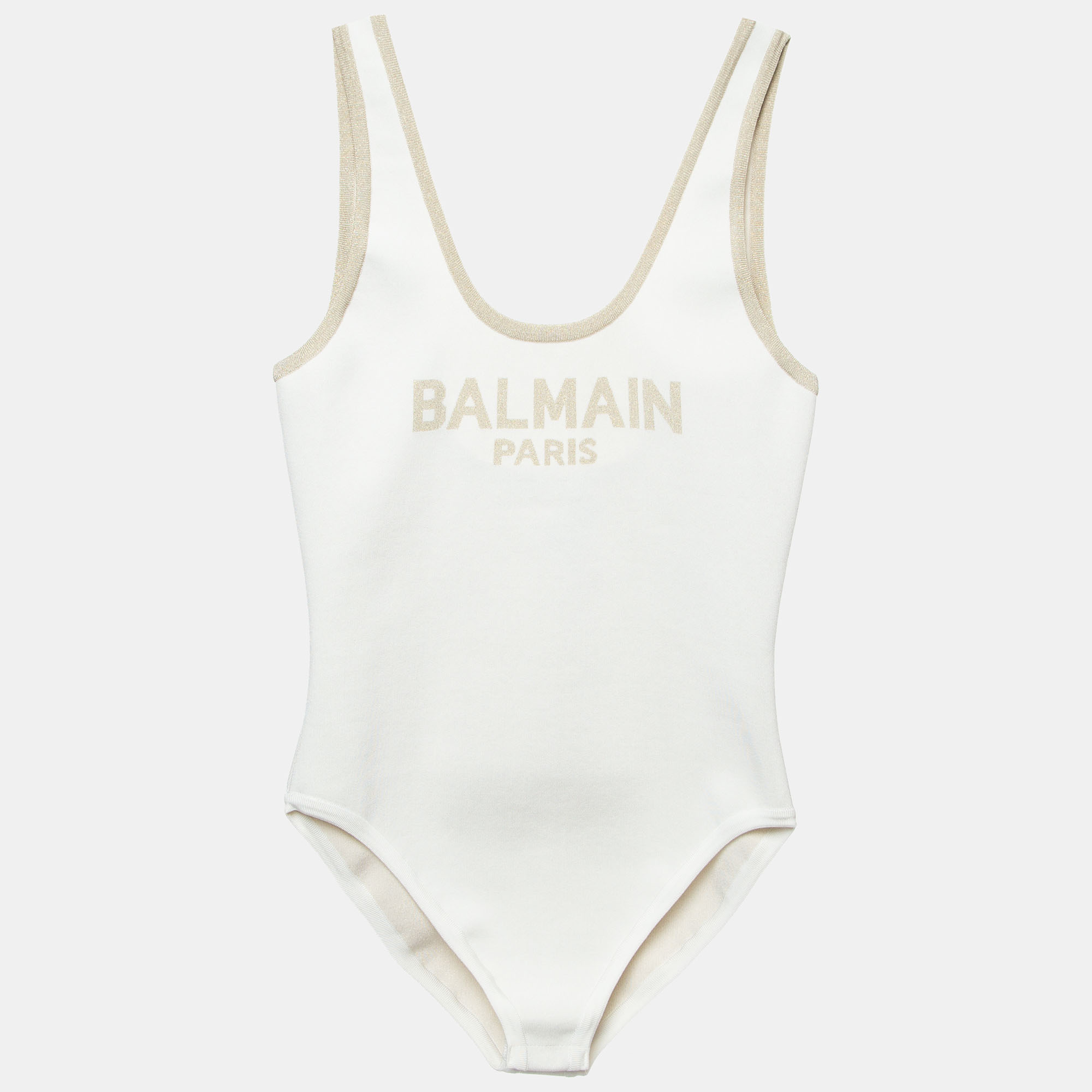 Balmain x net-a-porter cream logo lurex knit sleeveless bodysuit xl