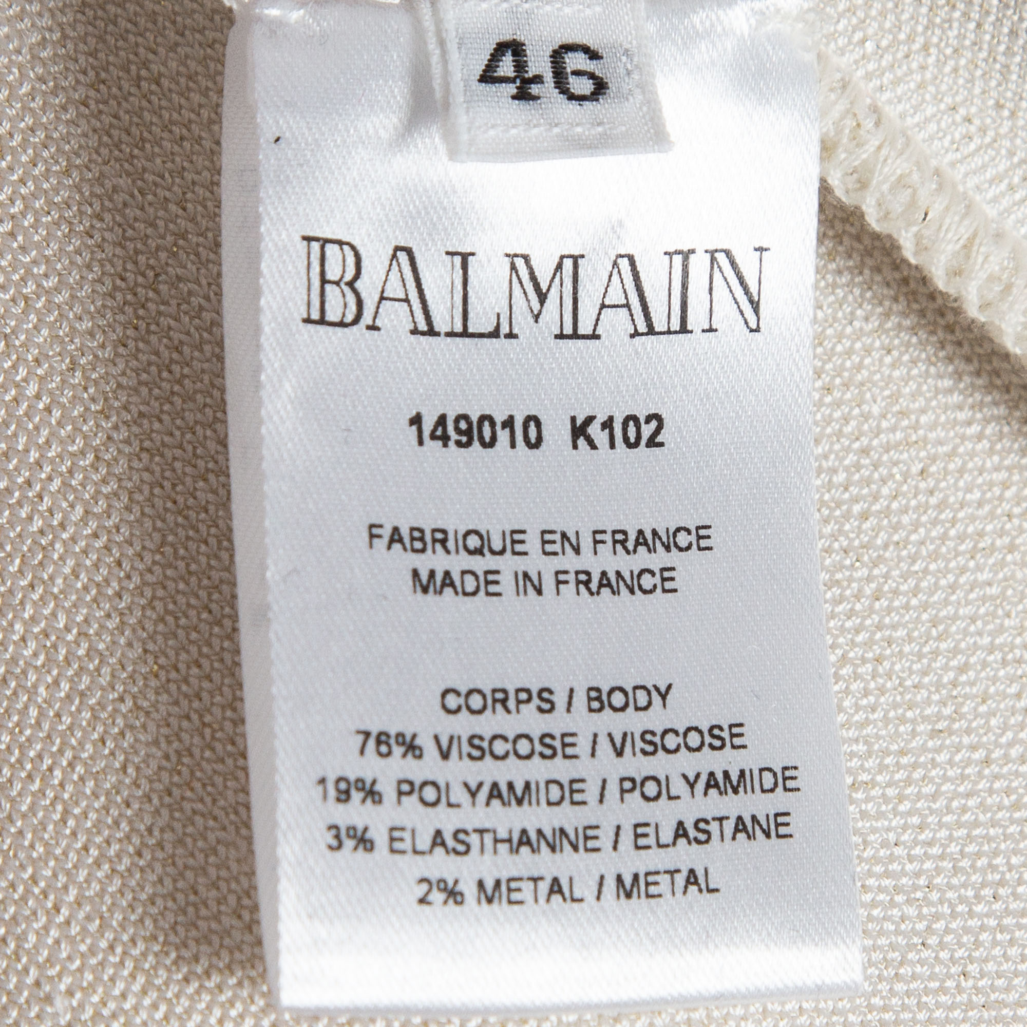 Balmain X Net-A-Porter Cream Logo Lurex Knit Sleeveless Bodysuit XL