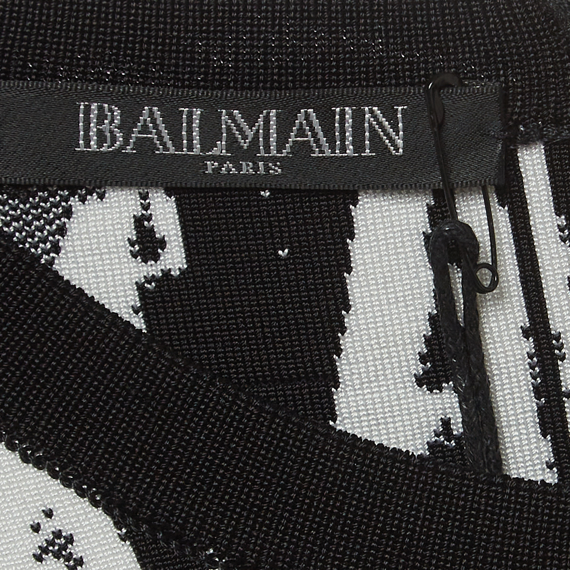 Balmain Black/White Jacquard Knit Mini Bodycon Dress M
