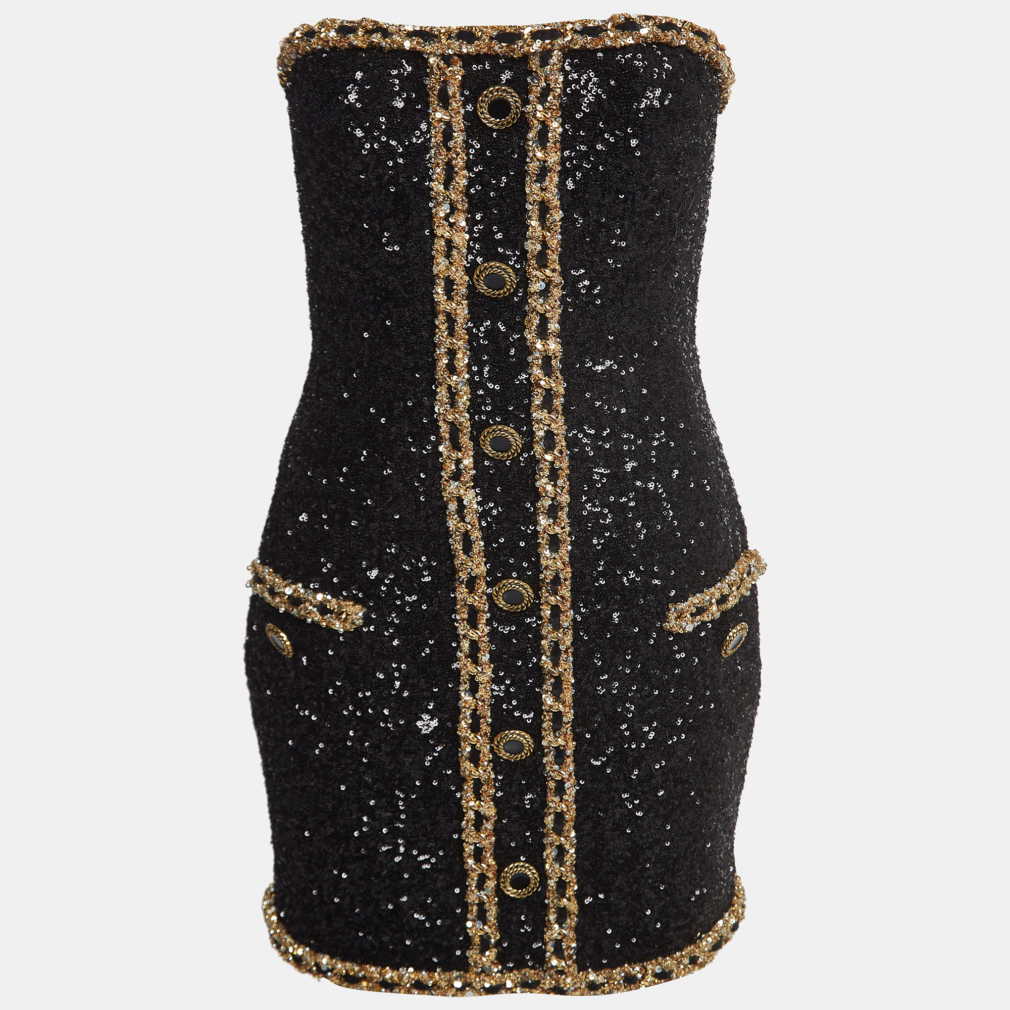 Balmain Black Sequin Embellished Strapless Corset Mini Dress M