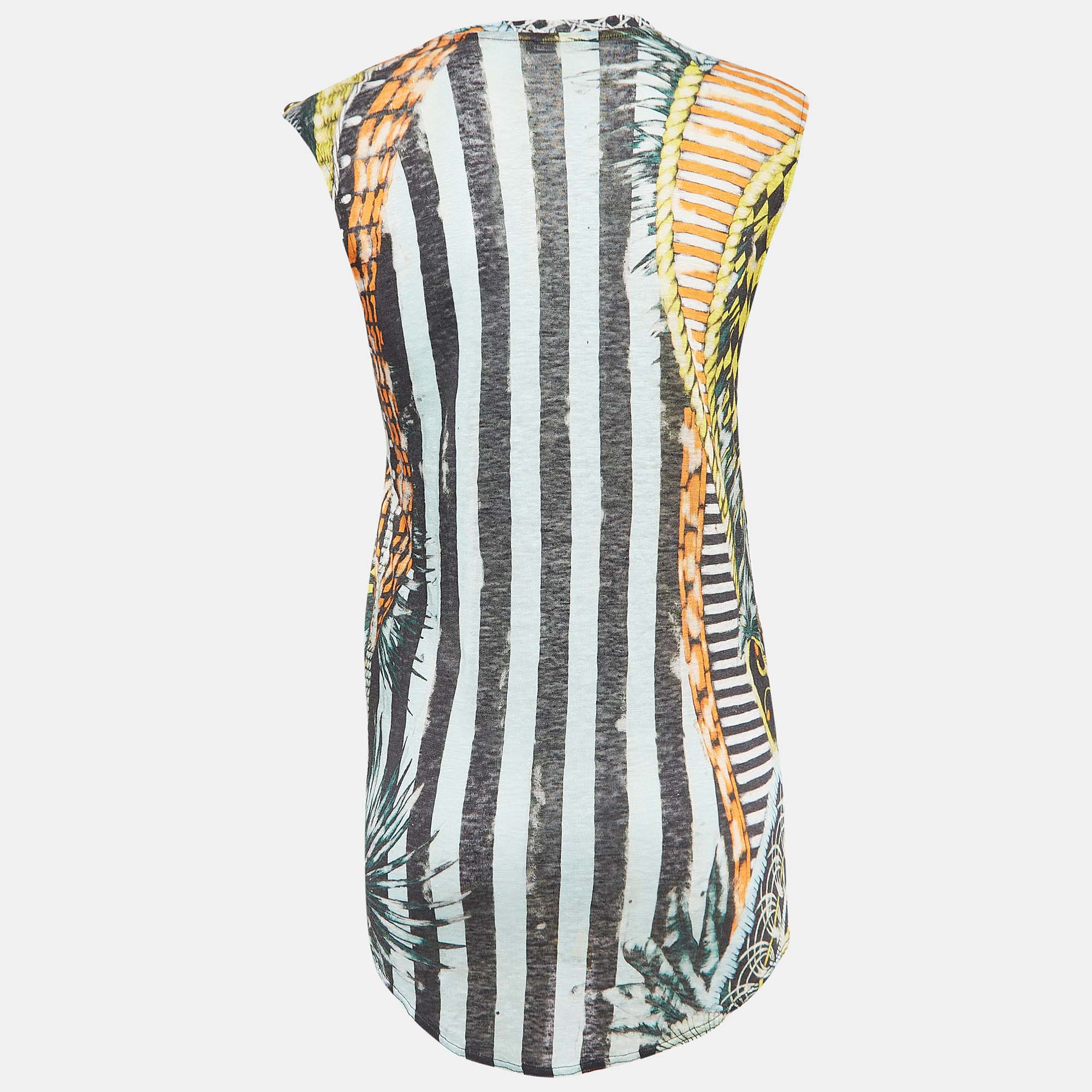 Balmain Vintage Multicolor Printed Linen Knit Buttoned Detail Tank Top M