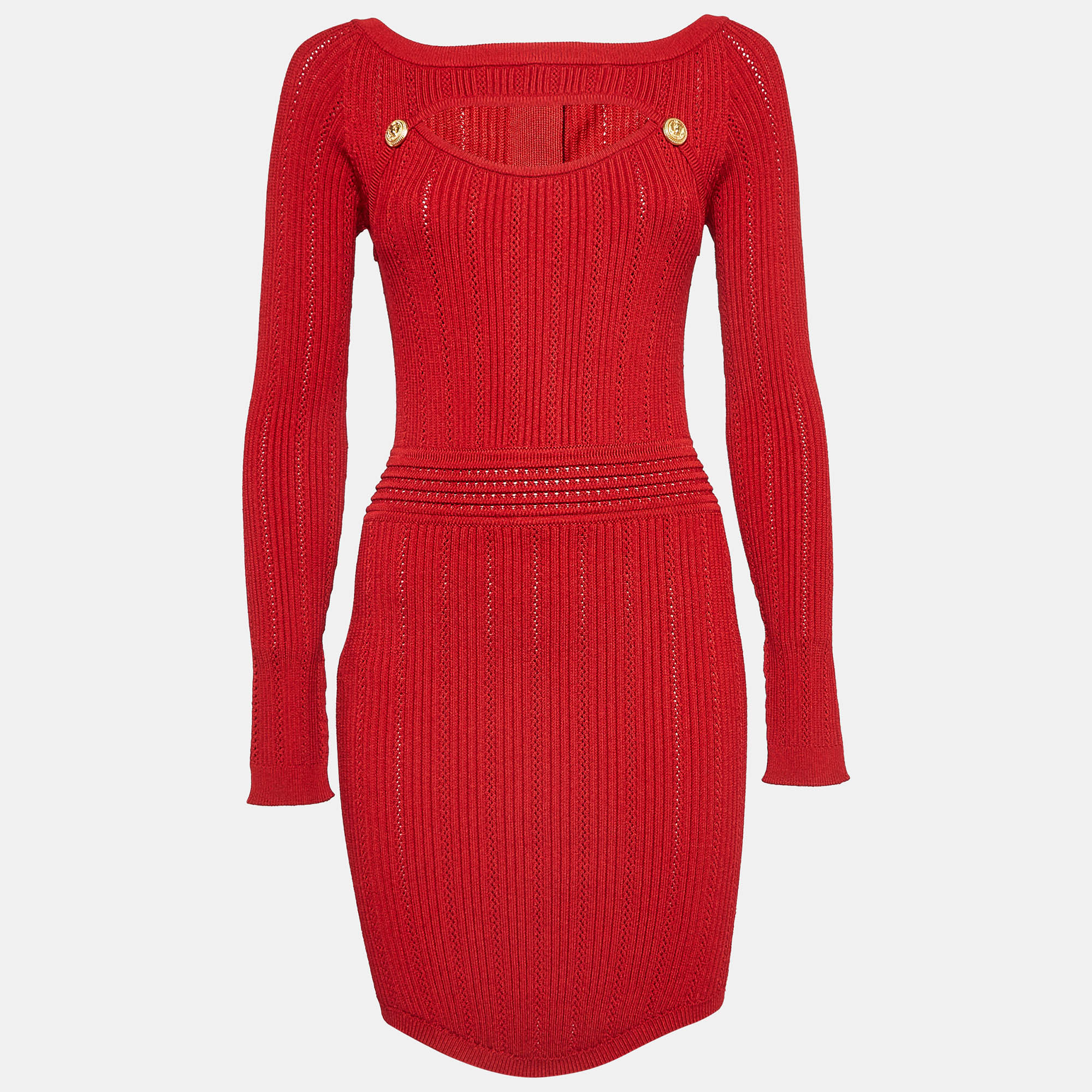 Balmain red knit cutout mini dress m