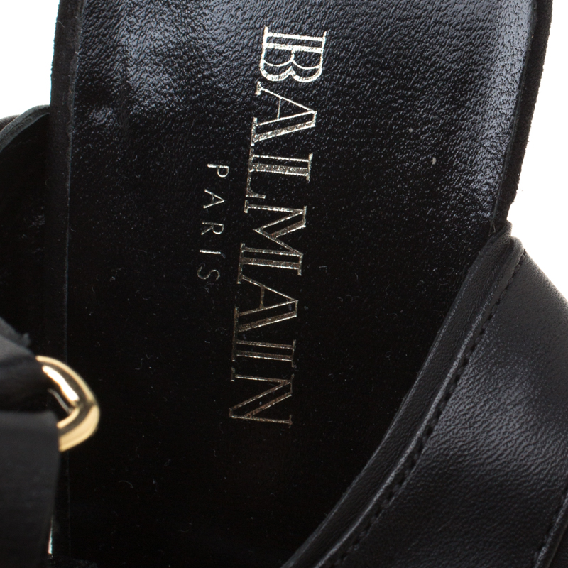 Balmain Black Leather Kali Cut Out Ankle Length Sandals Size 36.5
