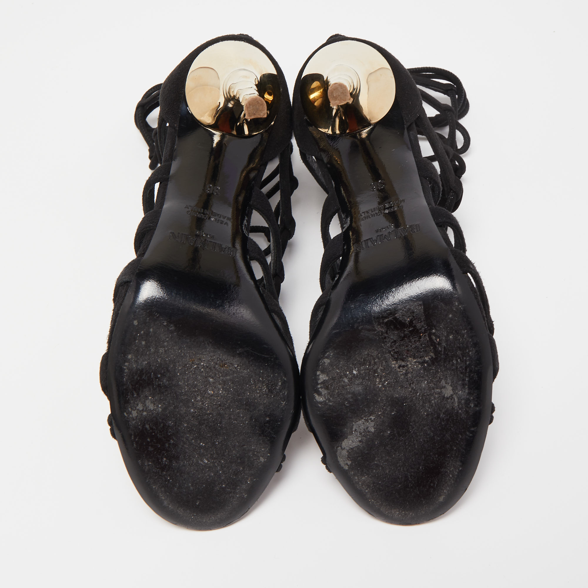 Balmain Black Suede Strappy Sandals Size 36