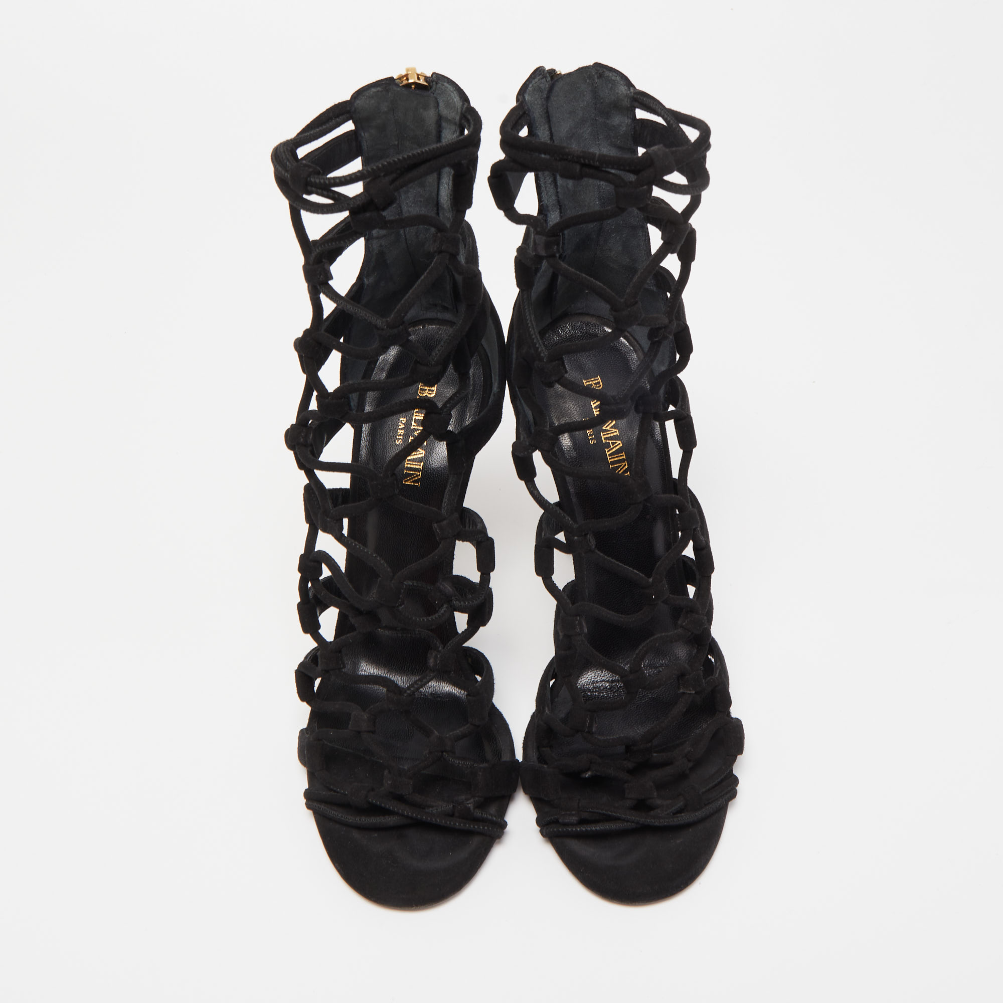 Balmain Black Suede Strappy Sandals Size 36
