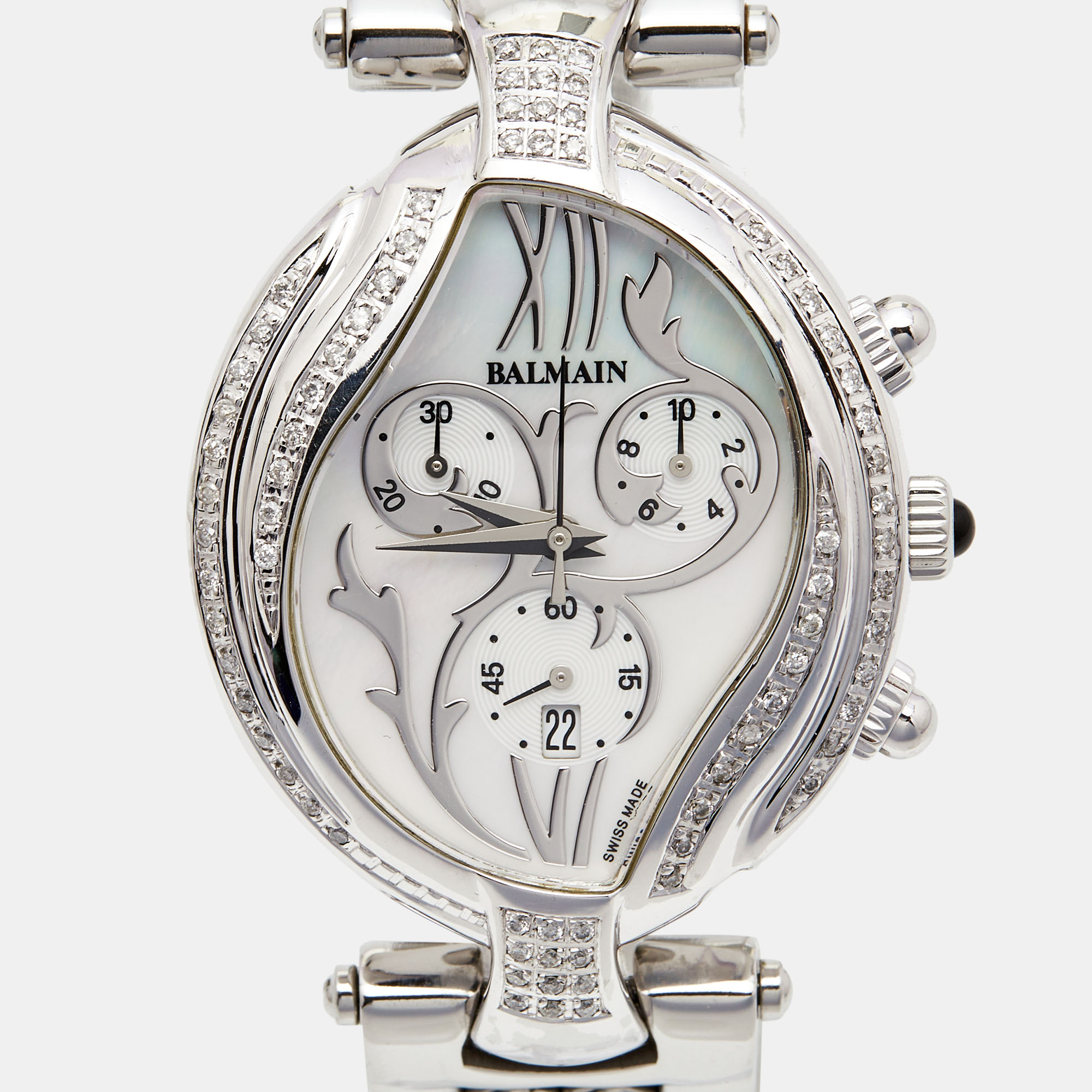 Balmain Mother Of Pearl Stainless Steel Diamond Excessive 5651 Women's Wristwatch 33 Mm