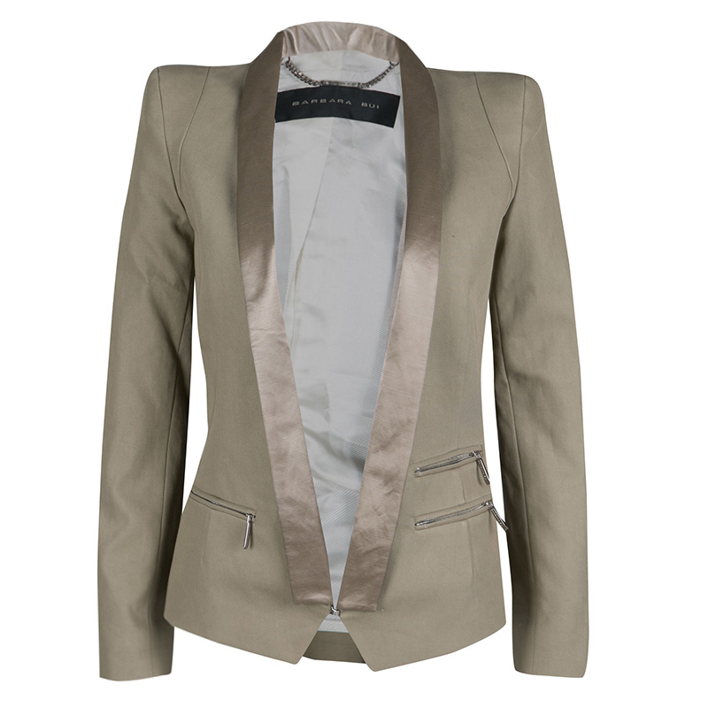 Image of Barbara Bui Khaki Cotton Satin Trim Tailored Blazer S