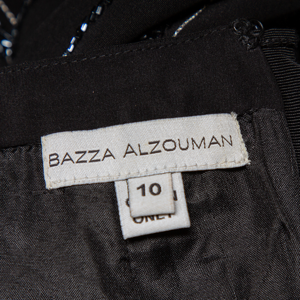 Bazza Alzouman Black Silk Sequin Embellished Open Back Wide Leg Jumpsuit L
