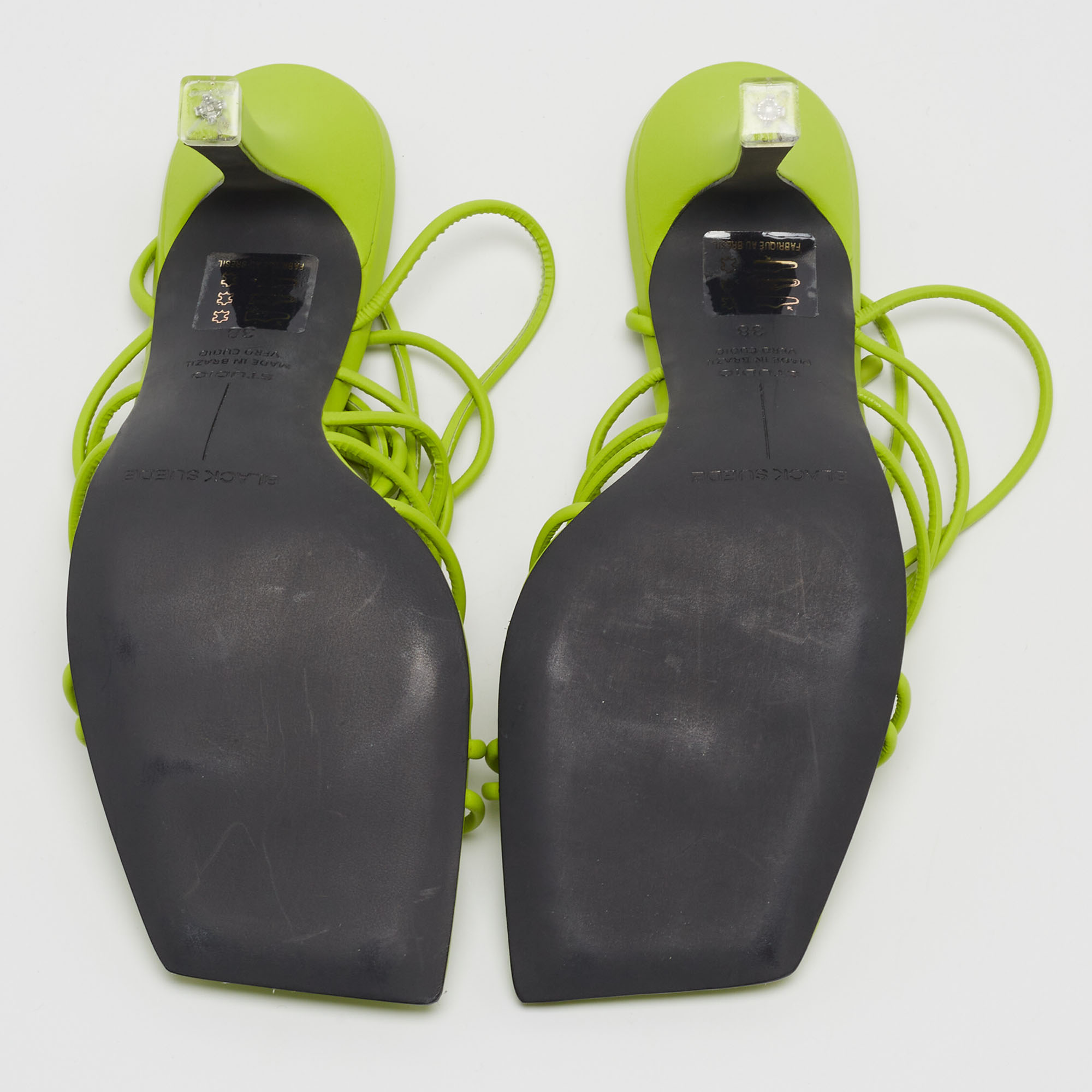 Black Suede Studio X Caroline Green Leather Luisa Ankle Wrap Sandals Size 38