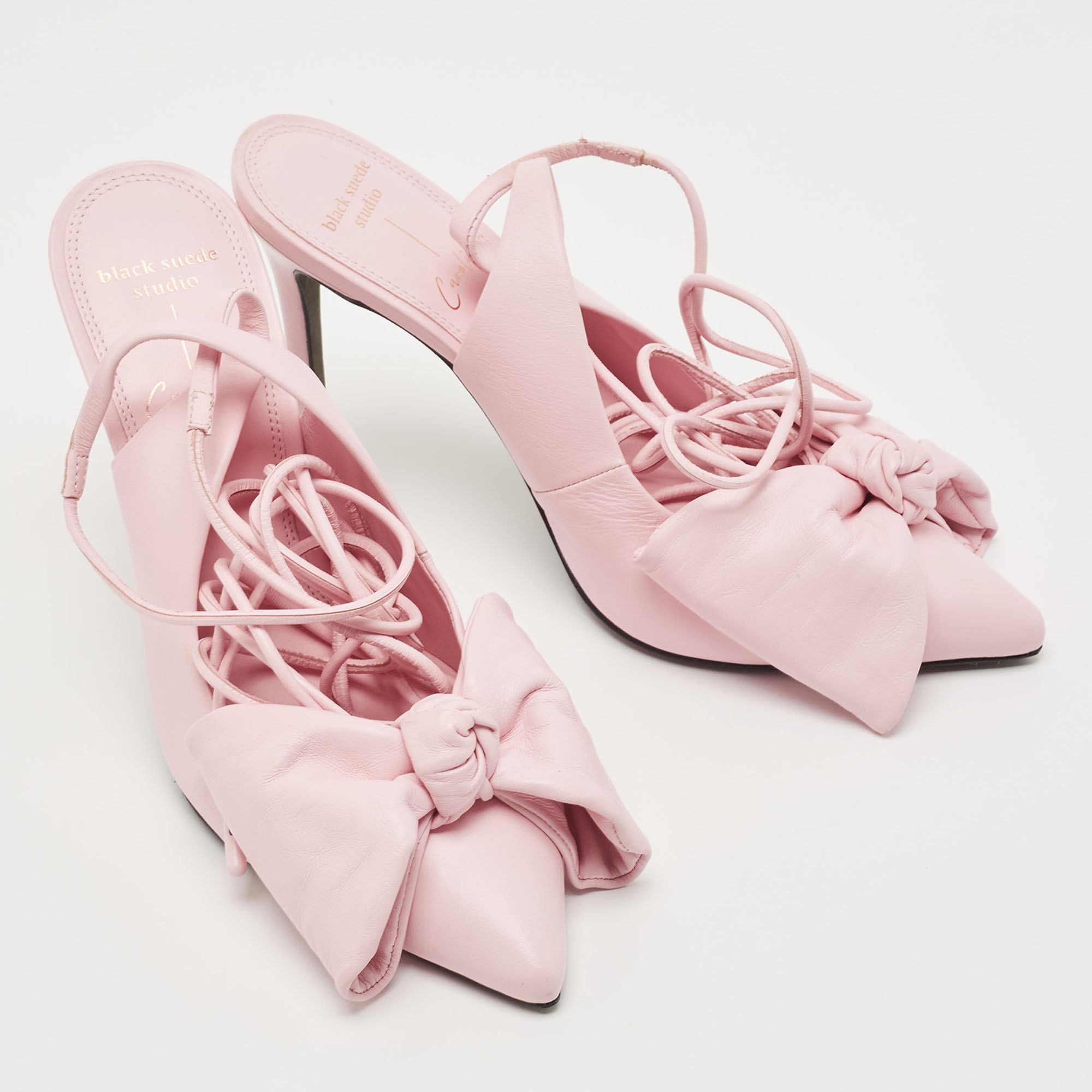 Black Suede Studio X Caroline Stanbury Pink Leather Ankle Wrap Pumps Size 38