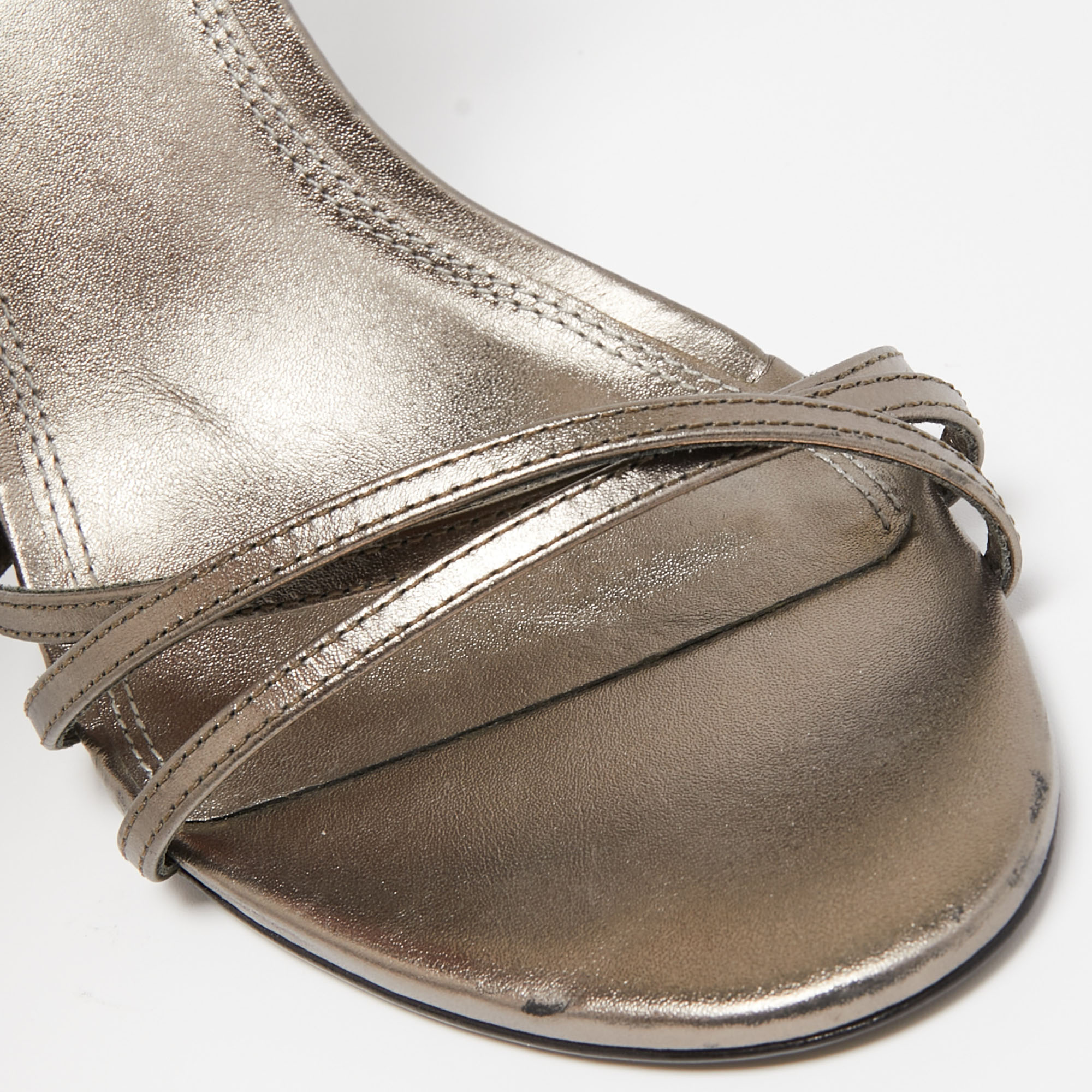 Black Suede Studio X Caroline Stanbury Metallic Leather Ankle Wrap Sandals Size 38