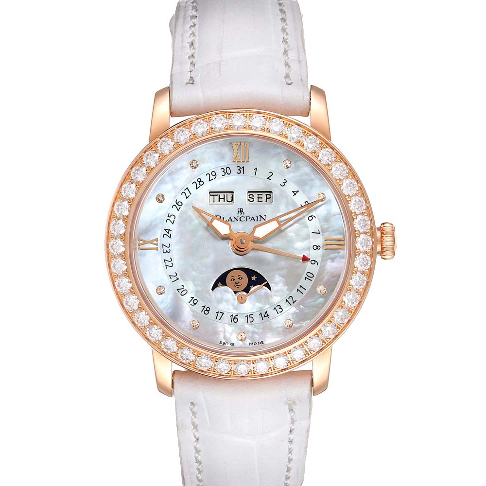Blancpain MOP Diamonds 18k Rose Gold Quantieme Complet 3663-2954-55B Women's Wristwatch 35 MM