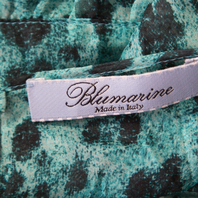 Blumarine Blue And Black Animal Printed Silk Embellished Neck Blouse M