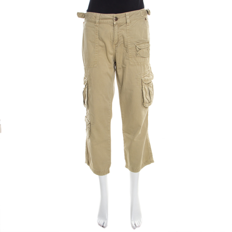 Image of Blumarine Green Overdyed Cotton Cropped Cargo Pants L