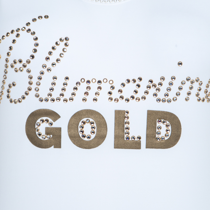 Blumarine White And Gold Embellished Stretch Cotton Sleeveless Top