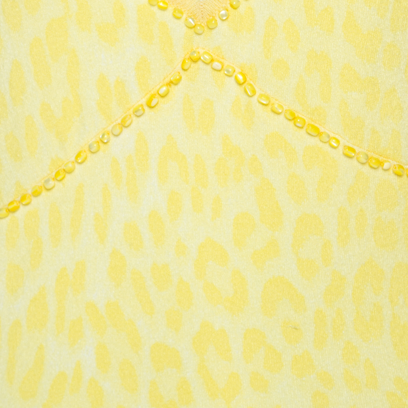 Blumarine Yellow Animal Patterned Jacquard Bead Embellished Backless Halter Top M