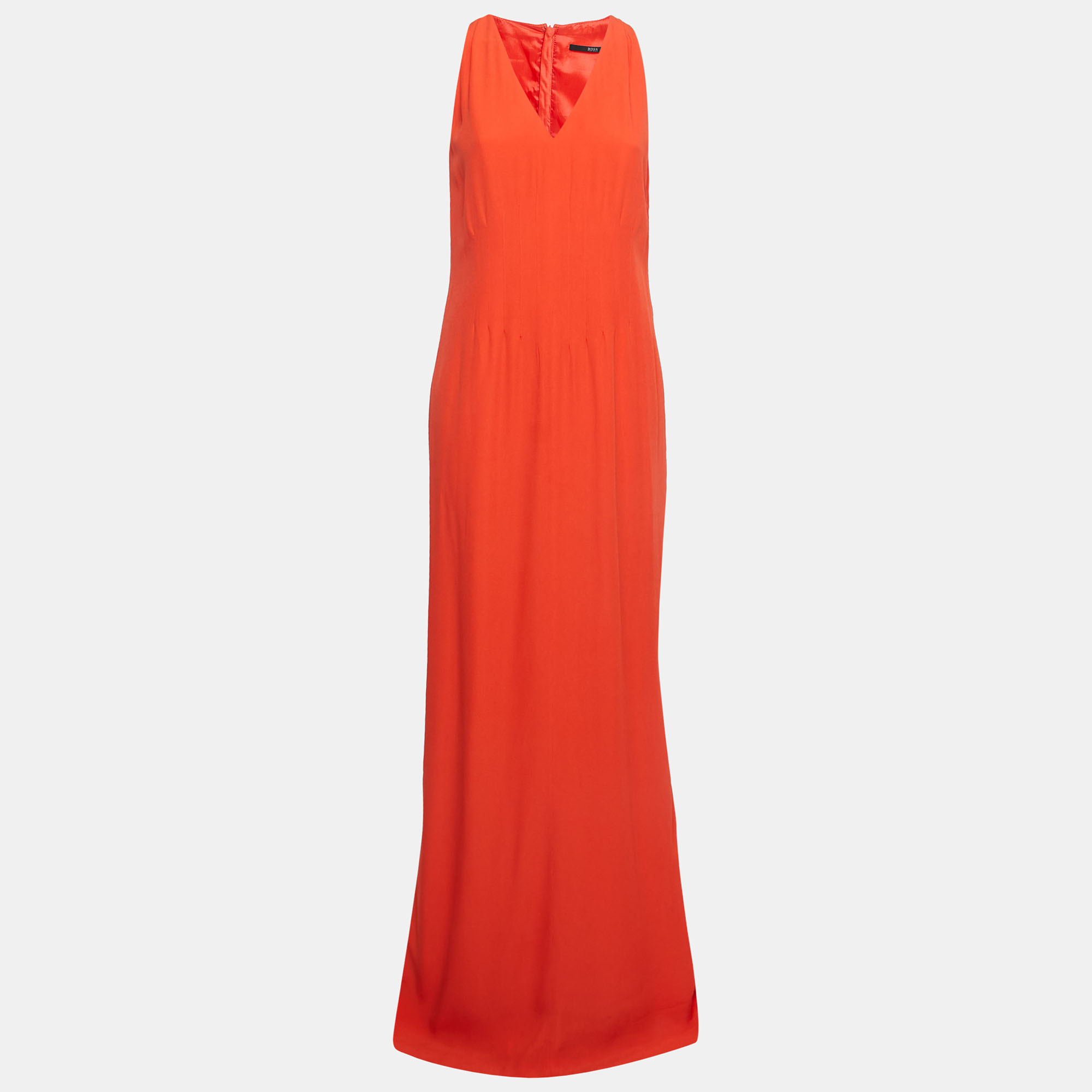 

Boss By Hugo Boss Orange Crepe Sleeveless V-Neck Slit Detail Maxi Dress