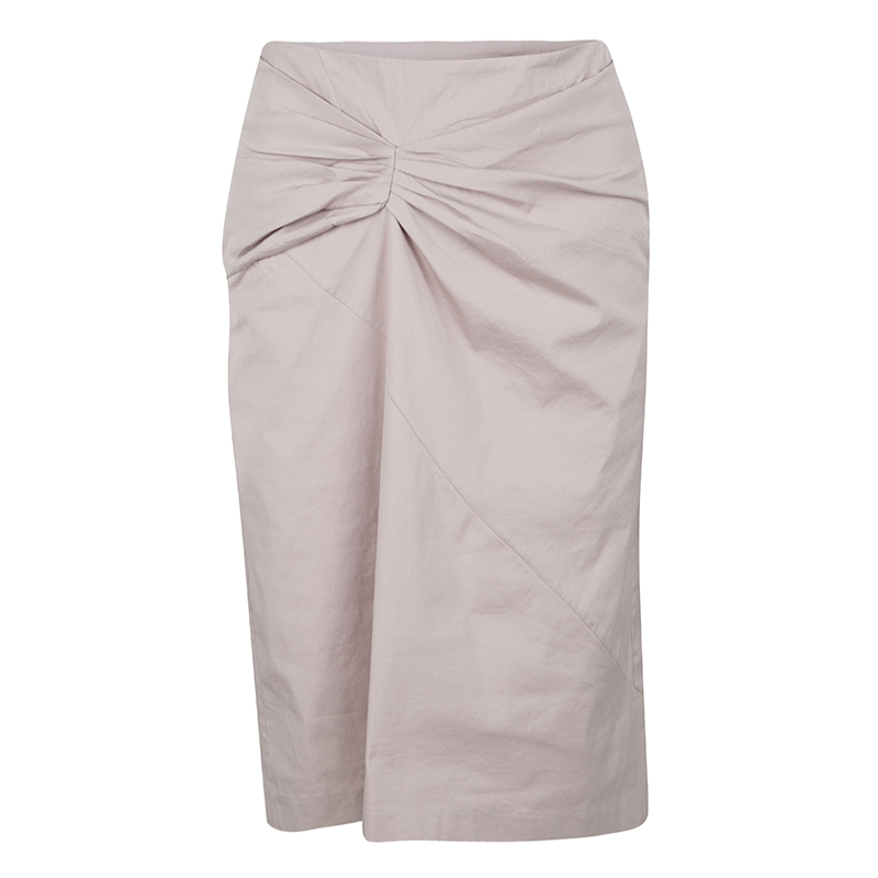 Image of Boss By Hugo Boss Grey Ruched Stretch Cotton Pencil Skirt M