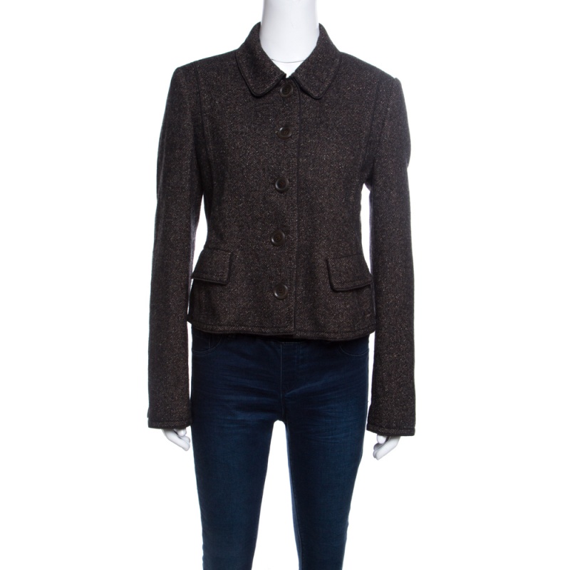 Image of Boss By Hugo Boss Brown Textured Cropped Blazer M