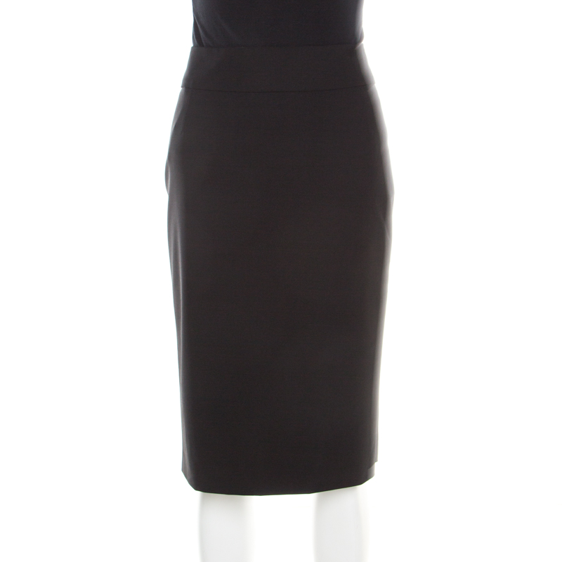Image of Boss By Hugo Boss Black Stretch Wool Tailored Pencil Skirt M