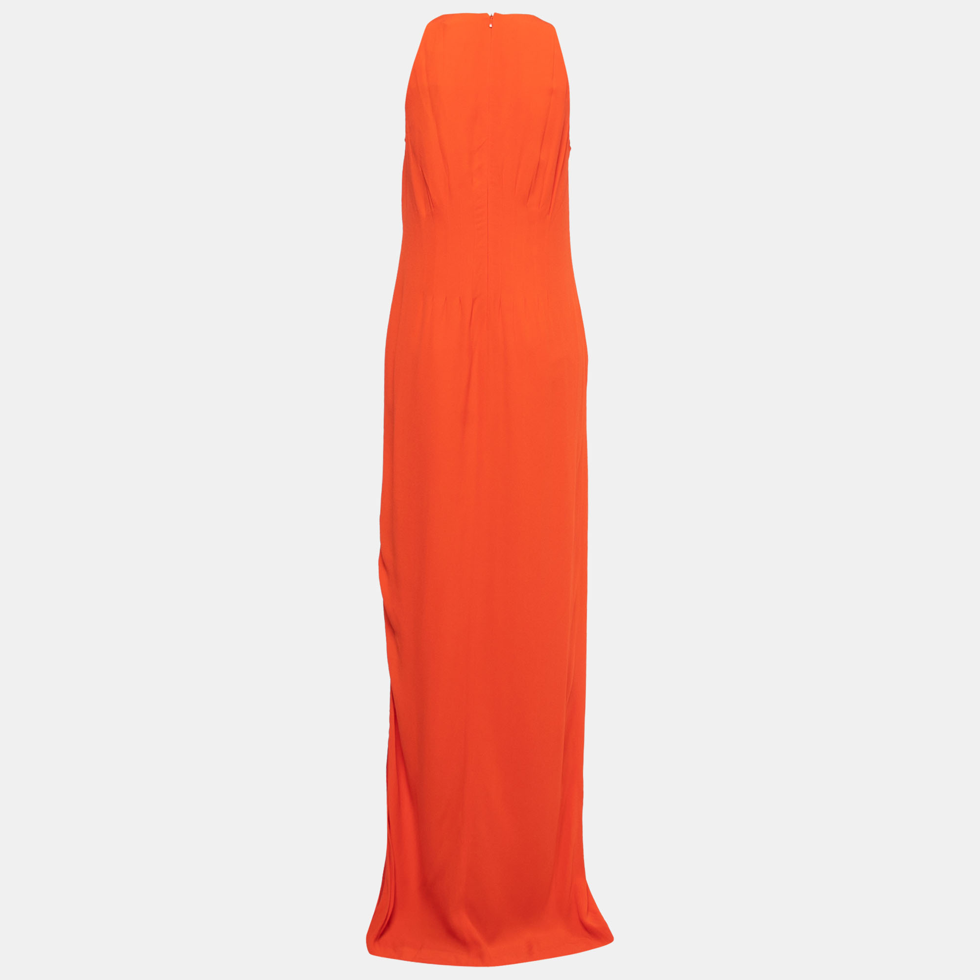 

Boss By Hugo Boss Orange Crepe Sleeveless V-Neck Slit Detail Maxi Dress