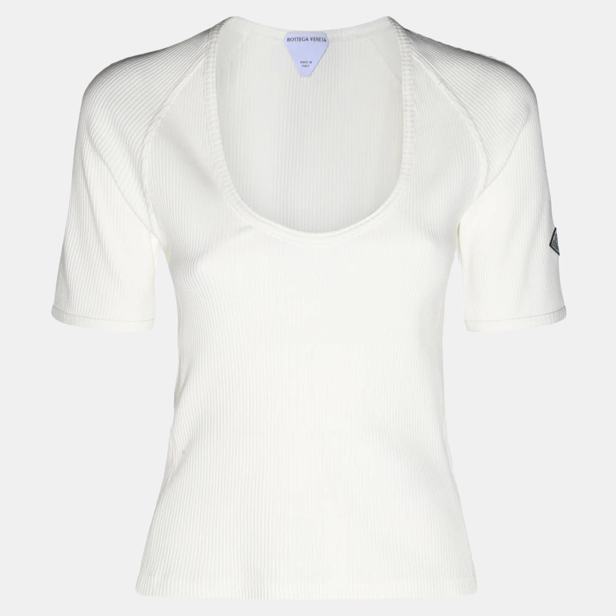 Bottega Veneta White Cotton Rib Jersey Top M