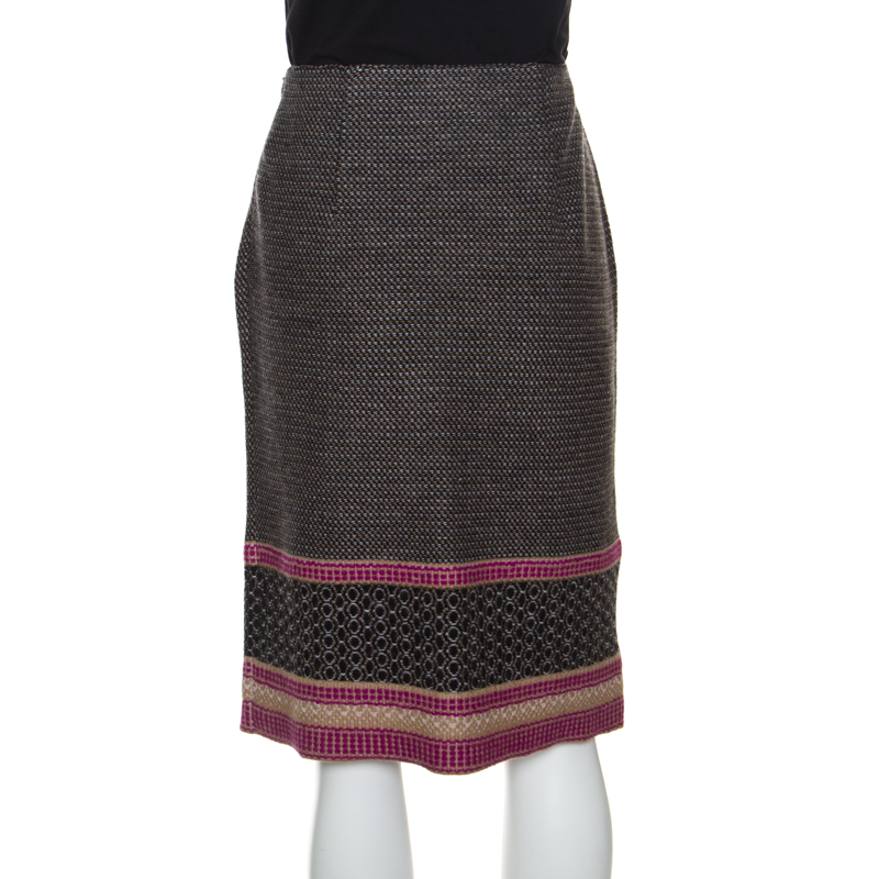 Image of Bottega Veneta Multicolor Patterned Wool Knit Pencil Skirt S