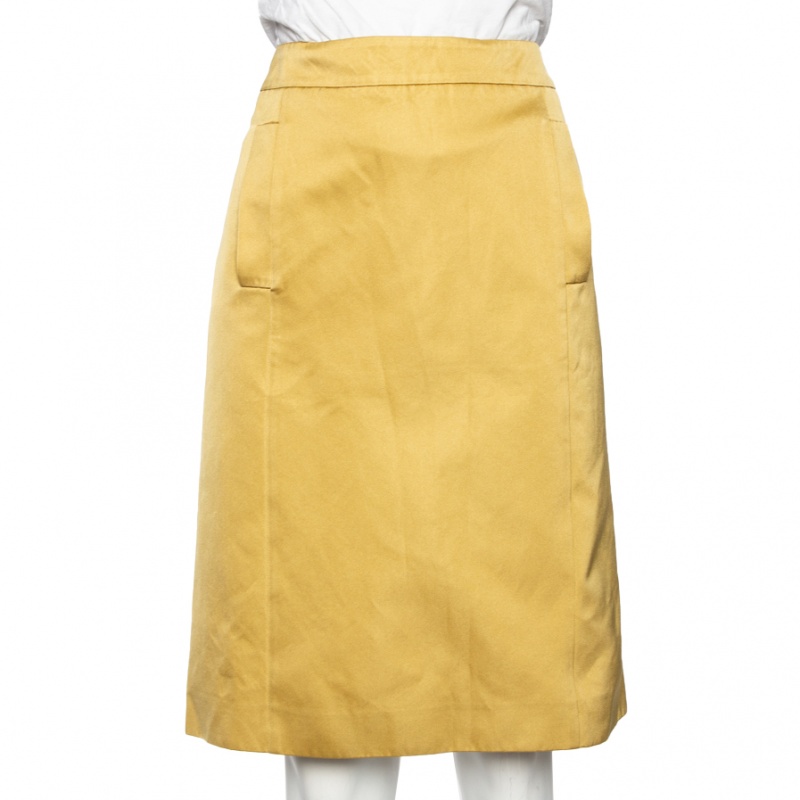Bottega Veneta Gold Sateen Pocket Detailed Knee Length Skirt M