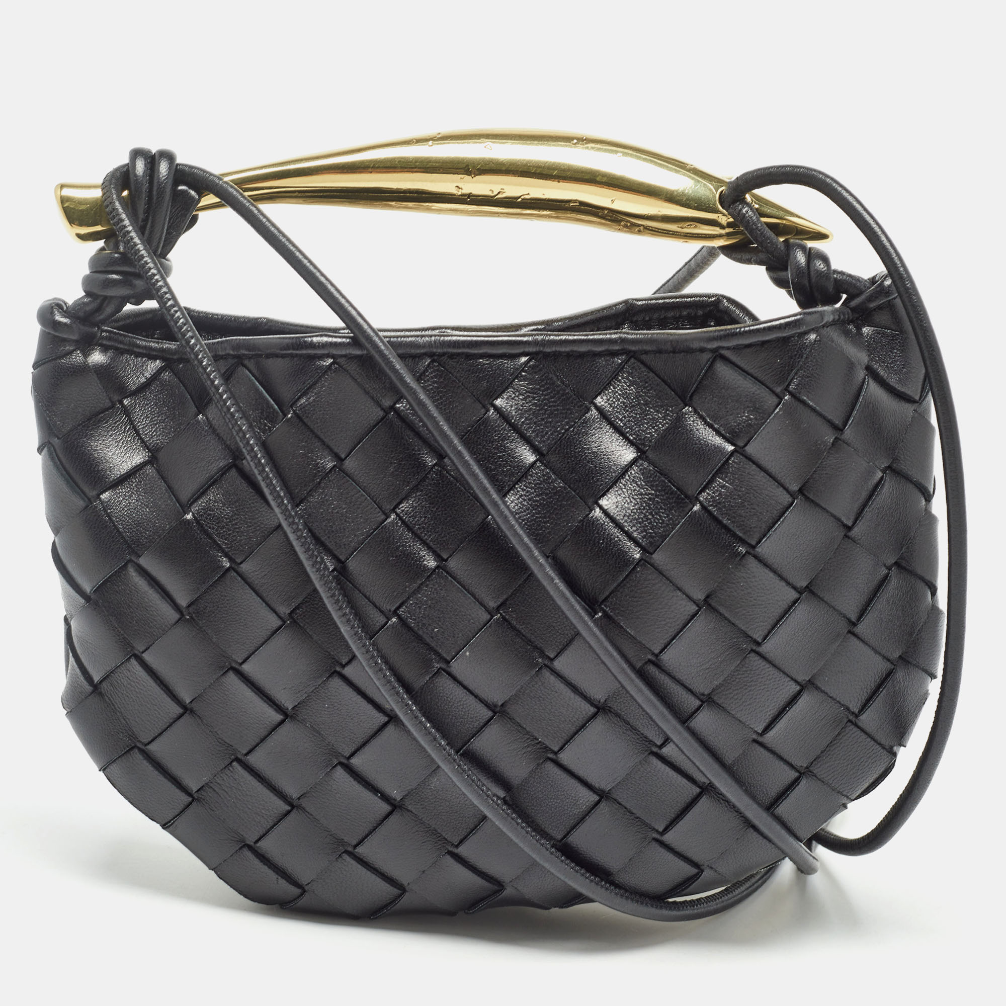 Bottega veneta black intrecciato leather mini sardine shoulder bag