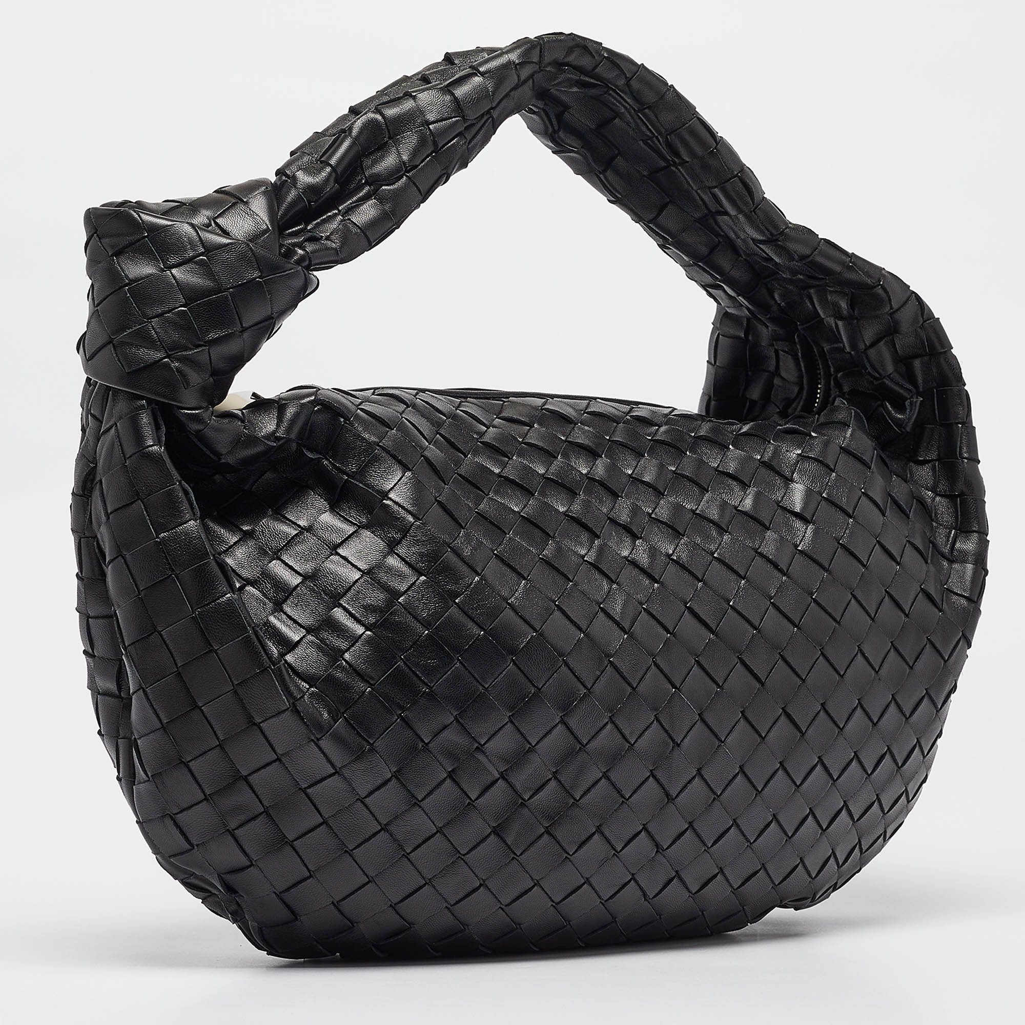 Bottega Veneta Black Intrecciato Leather Small Jodie Hobo