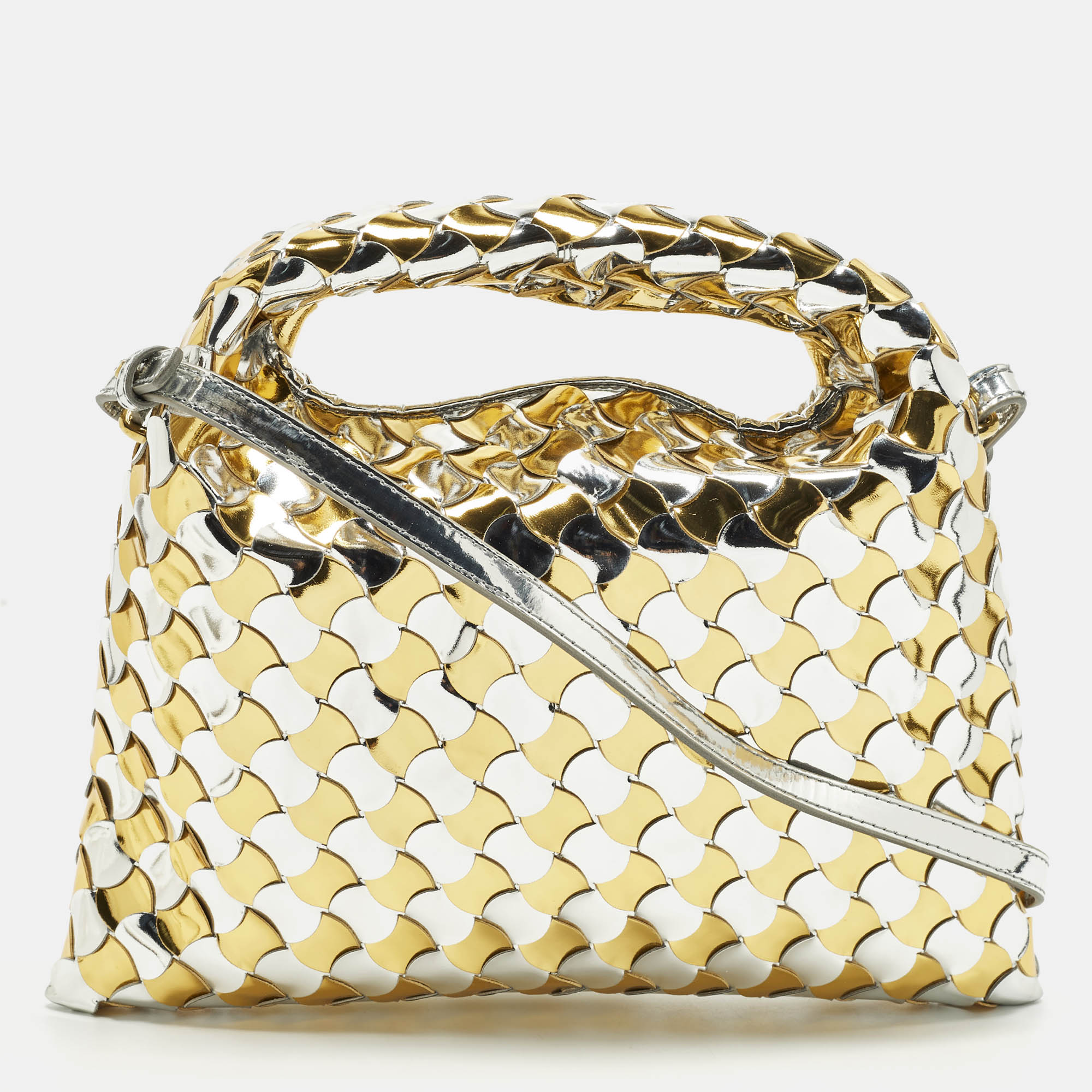 Bottega Veneta Hop Mini Gold/Silver Intrecciato Mirror Patent Leather Crossbody Bag, Metallic
Bottega Veneta Hop Mini Gold/Silver Intrecciato Mirror Patent Leather Crossbody Bag, Metallic