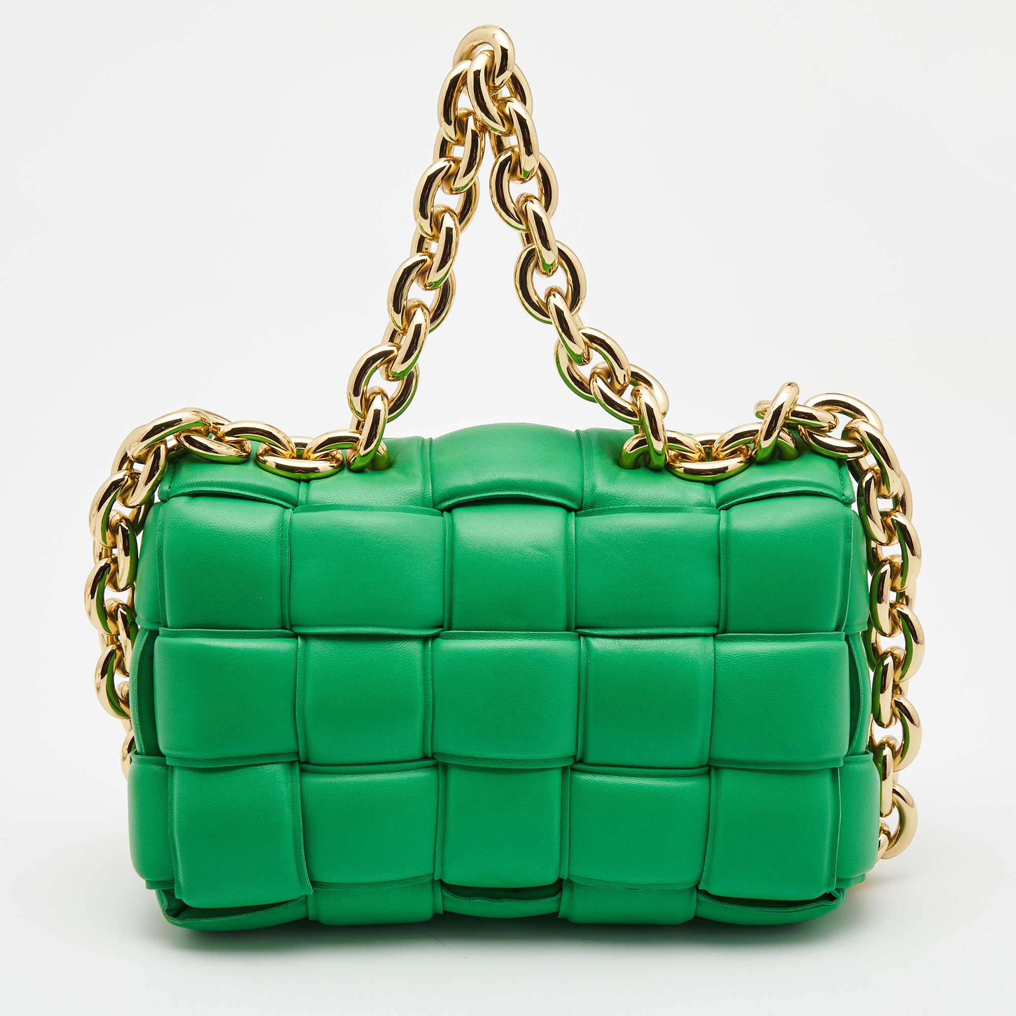 Bottega Veneta Green Padded Leather Chain Cassette Shoulder Bag