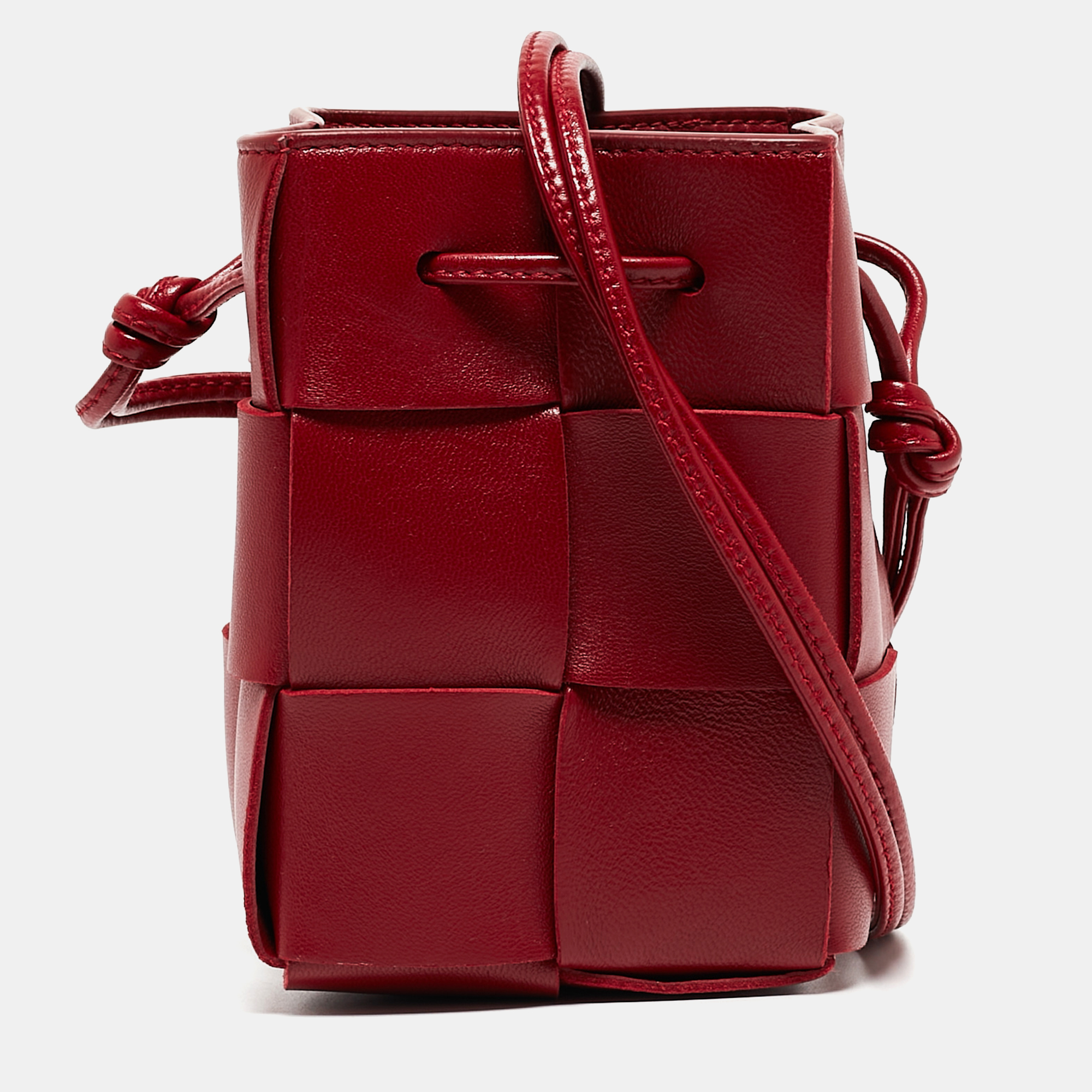 Bottega Veneta Red Intrecciato Leather Mini Cassette Bucket Bag