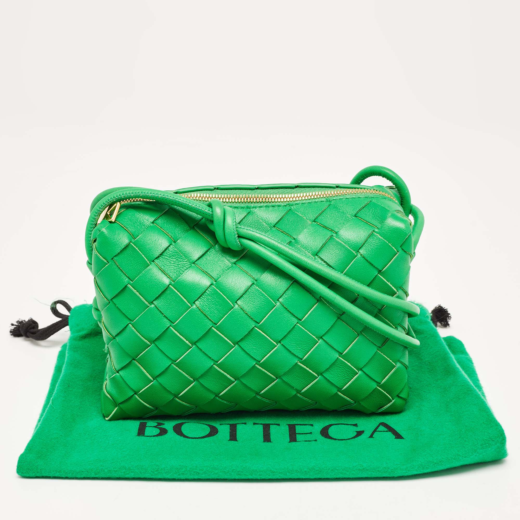 Bottega Veneta Green Intrecciato Leather Mini Loop Camera Crossbody Bag