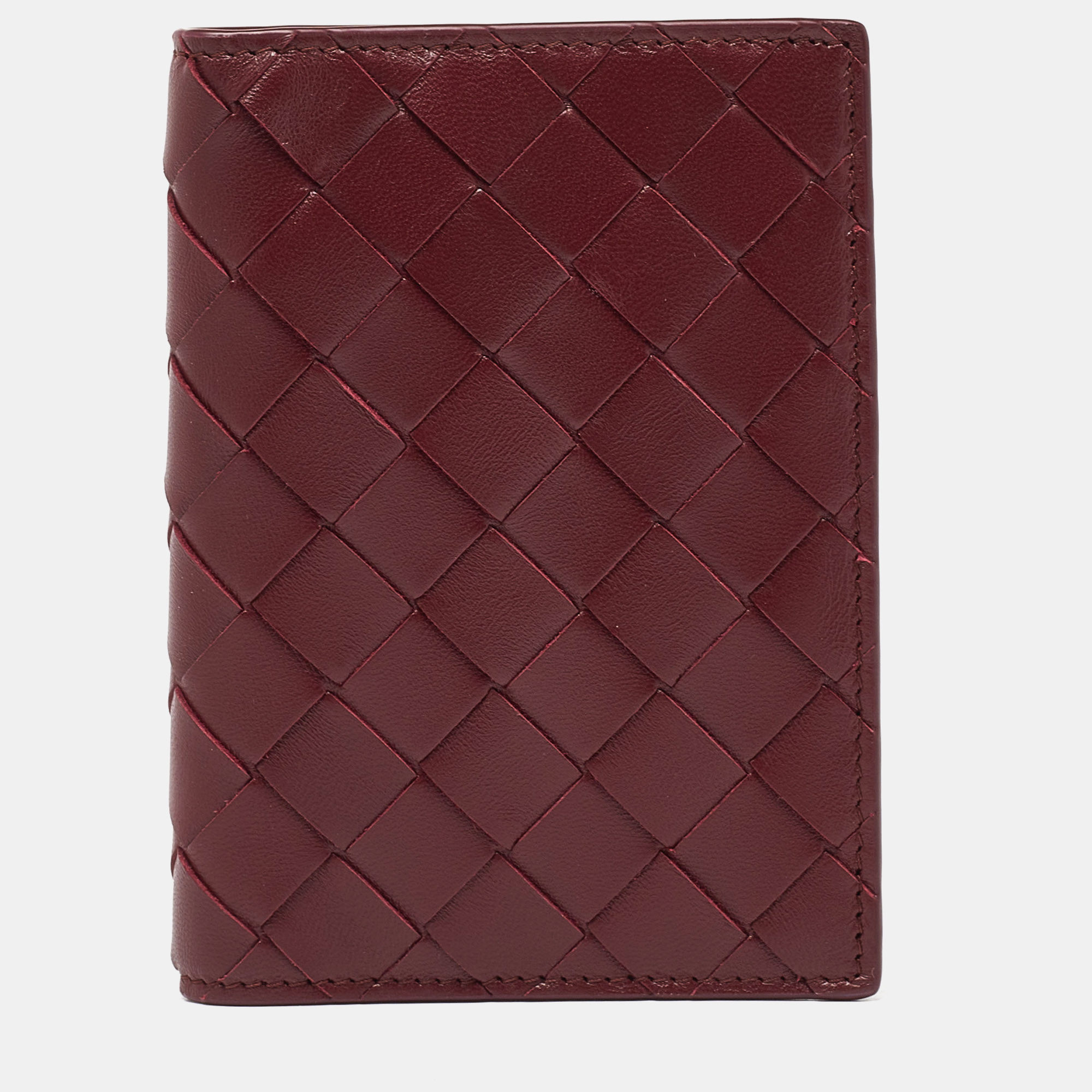 Bottega veneta burgundy intrecciato leather passport holder