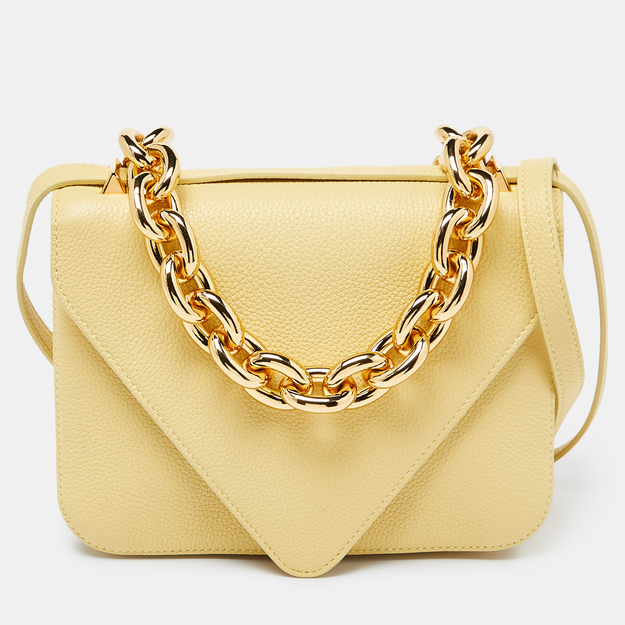 Bottega veneta yellow leather mount envelope top handle bag