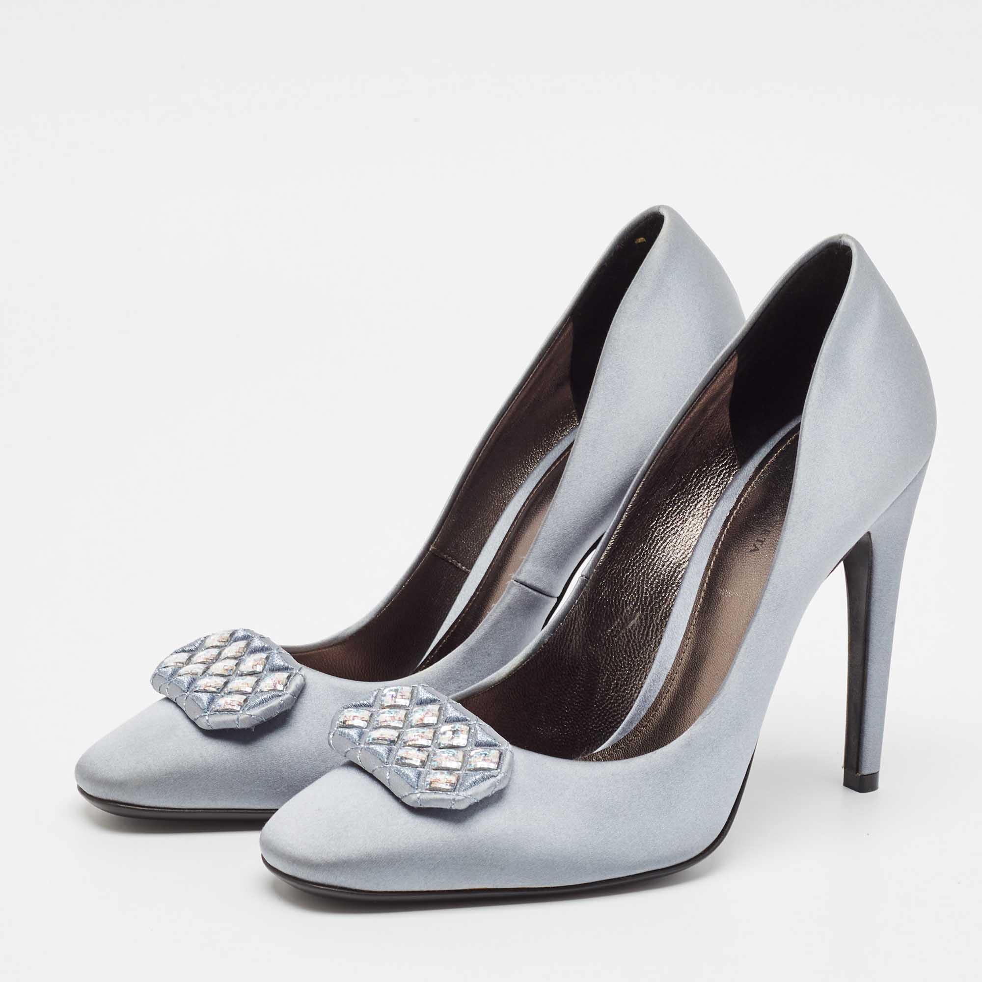 Bottega Veneta Grey Satin Embellished Pumps Size 38