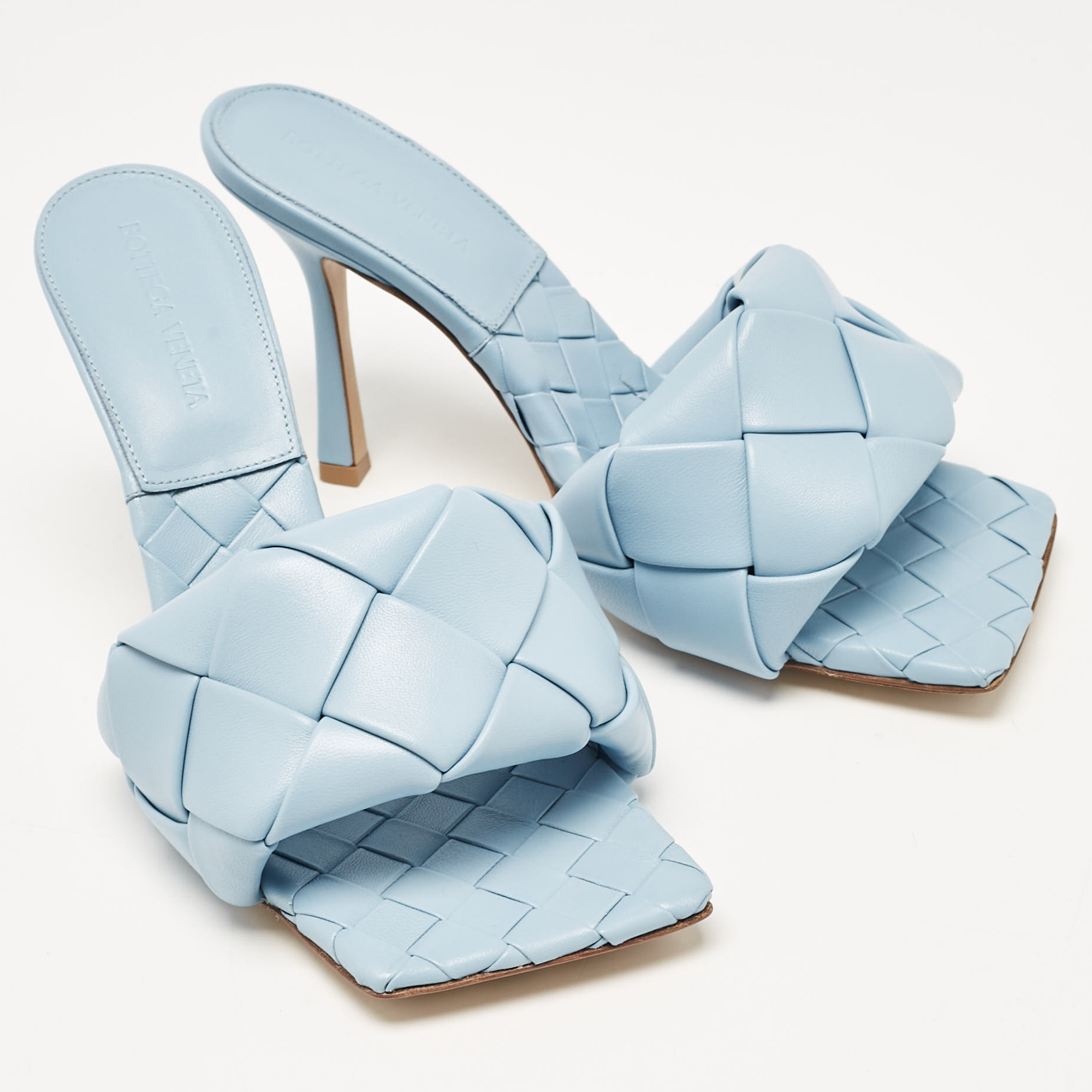 Bottega Veneta Blue Leather Lido Slide Sandals Size 39