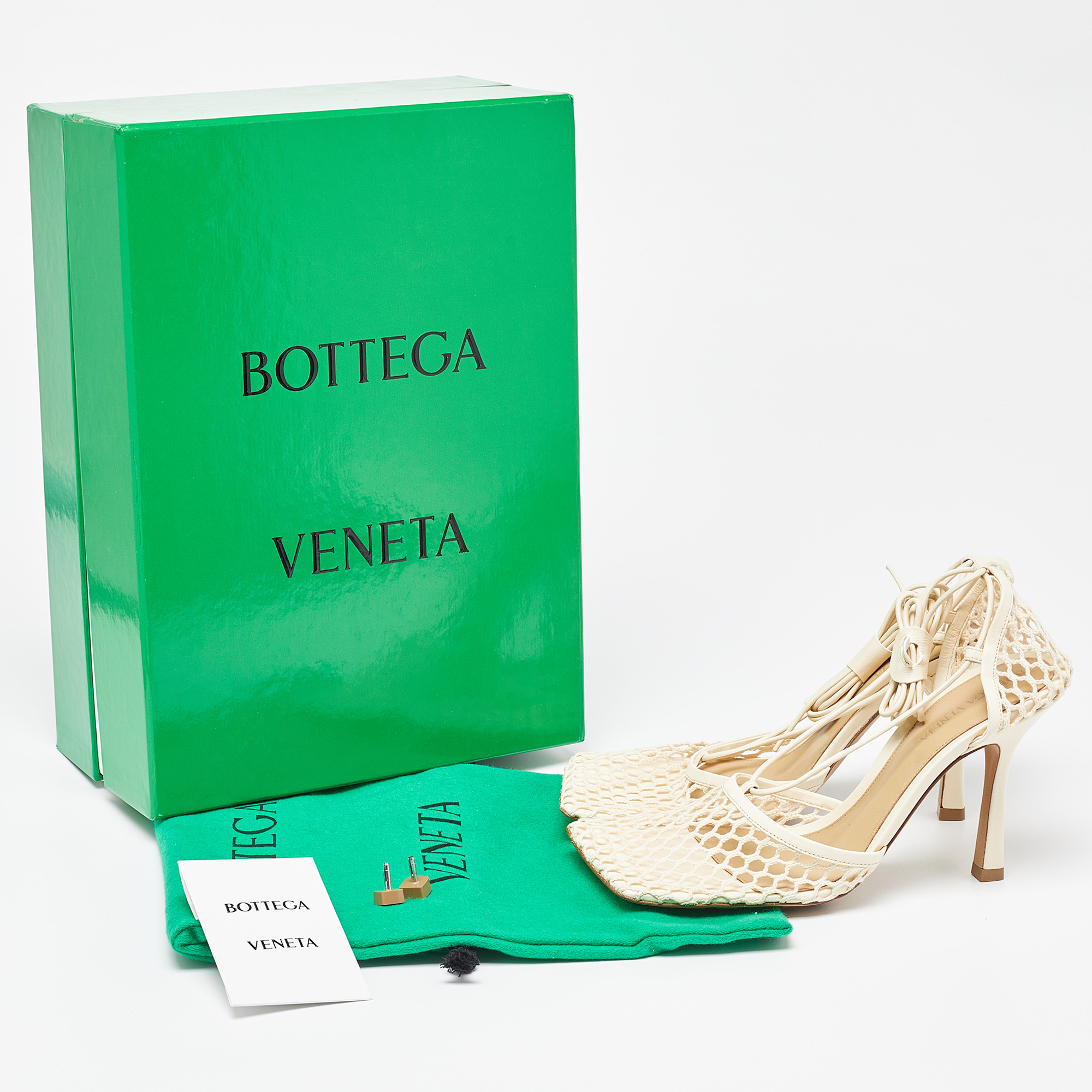 Bottega Veneta Beige Knit Fabric And Leather Trim Stretch Pumps Size 38