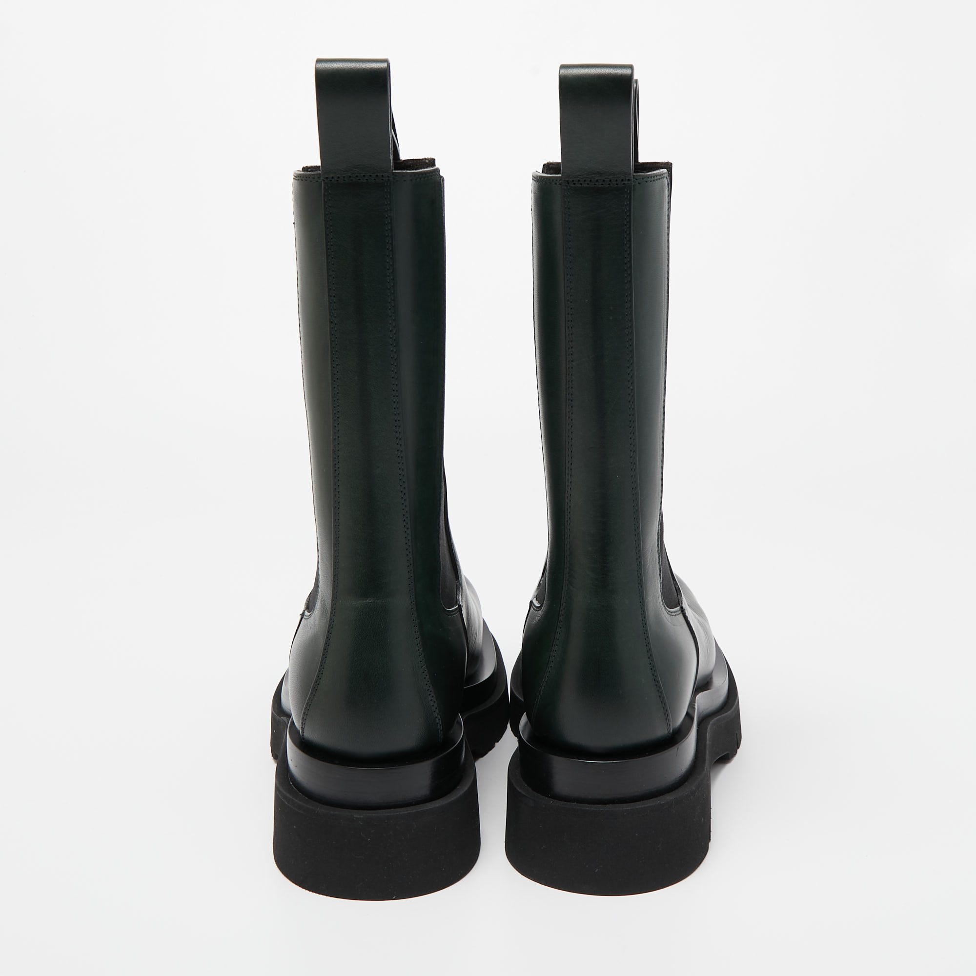 Bottega Veneta Green Leather Chelsea Lug Mid Calf Boots Size 39